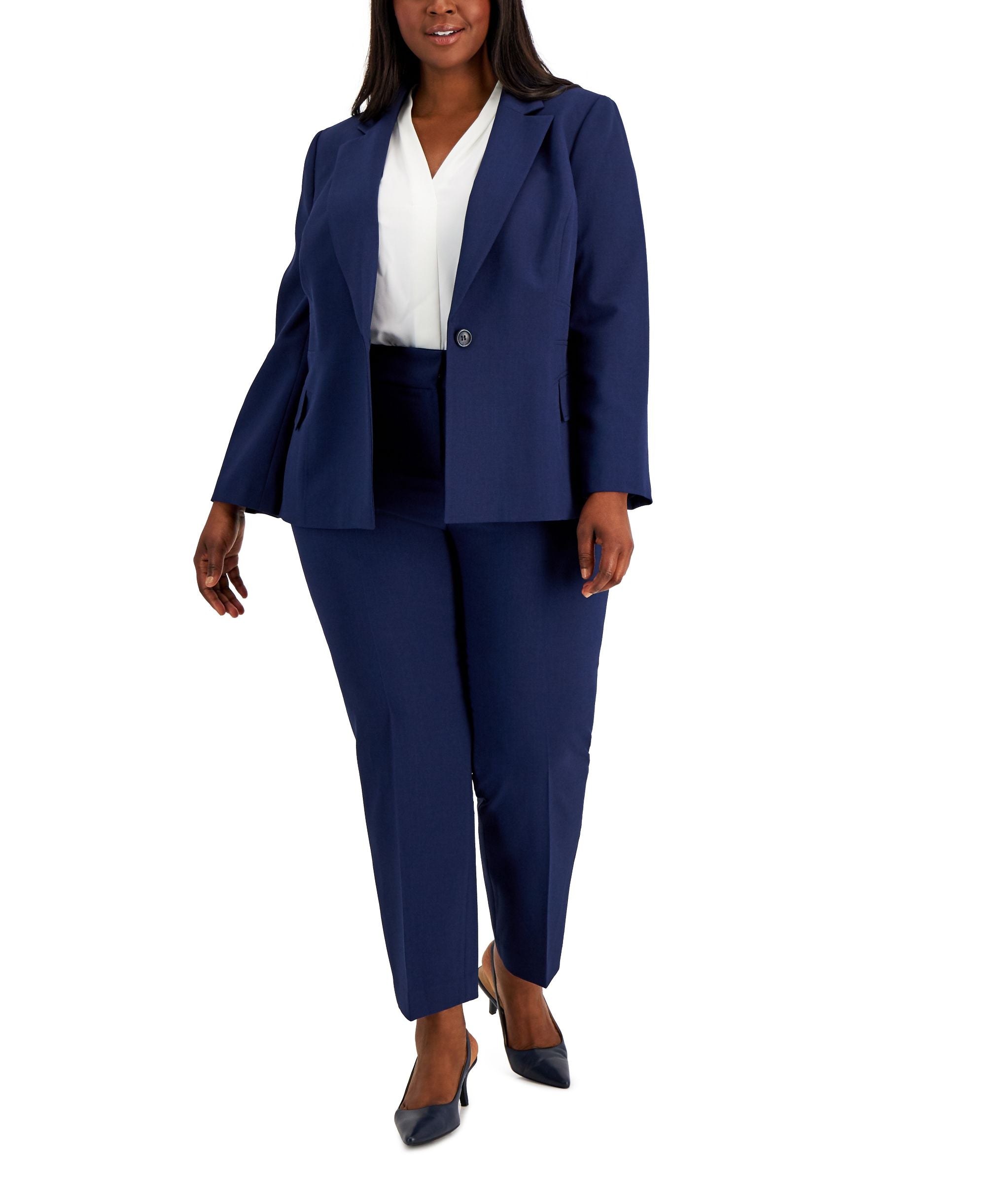 Plus Size Multi-Seam One-Button Slim-Leg Pant Suit