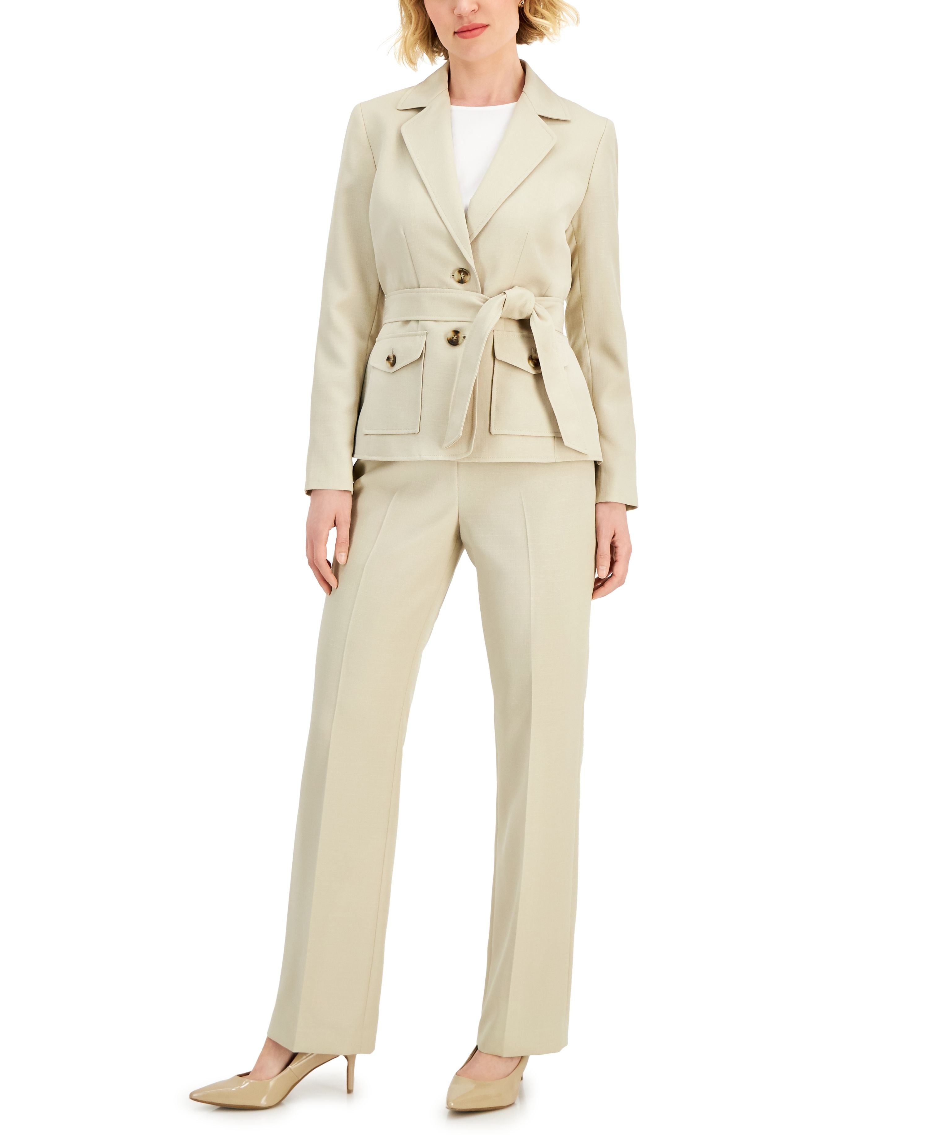 Women's Belted Pant Suit, Regular and Petite Sizes