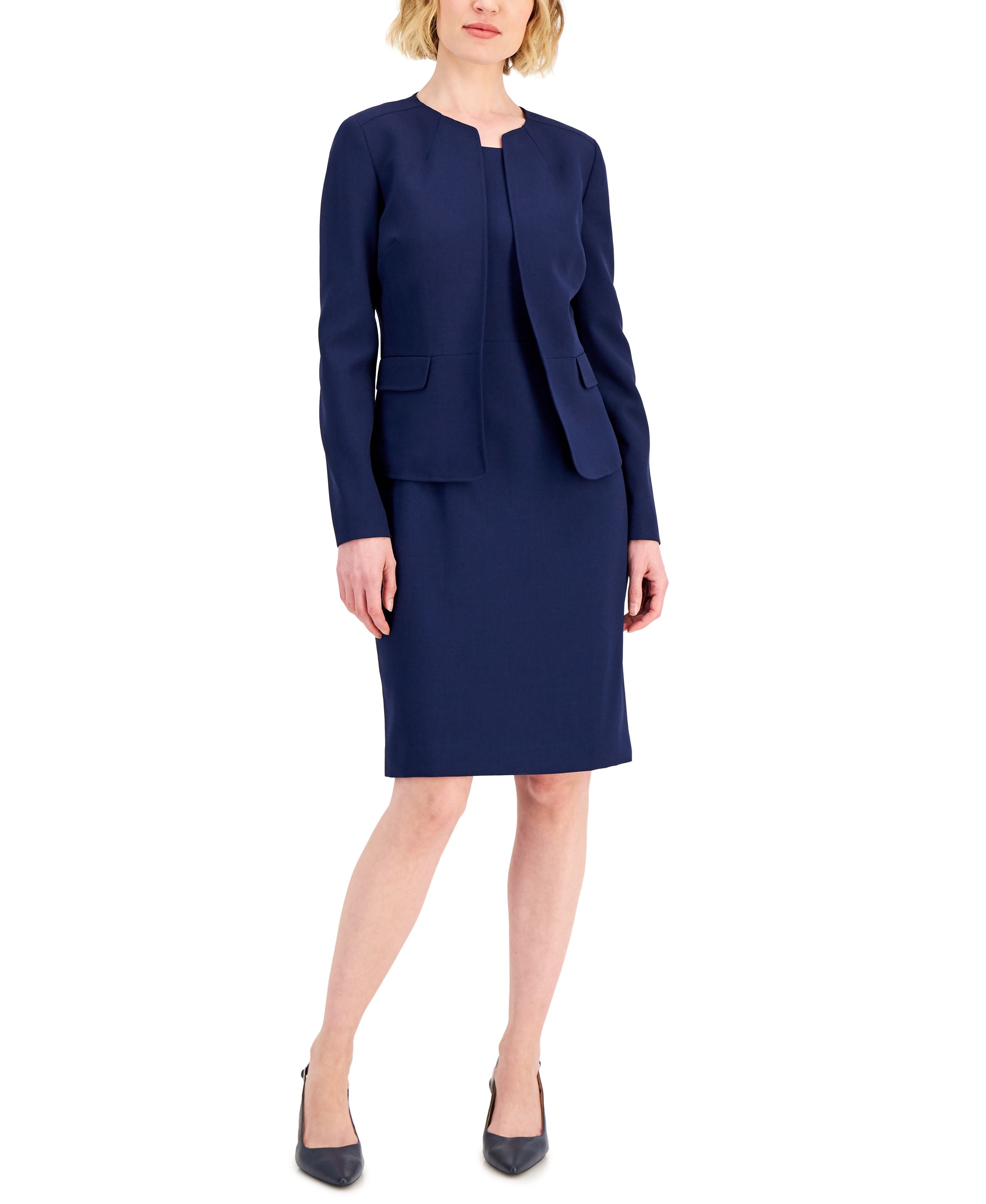 Collarless Dress Suit, Regular & Petite Sizes