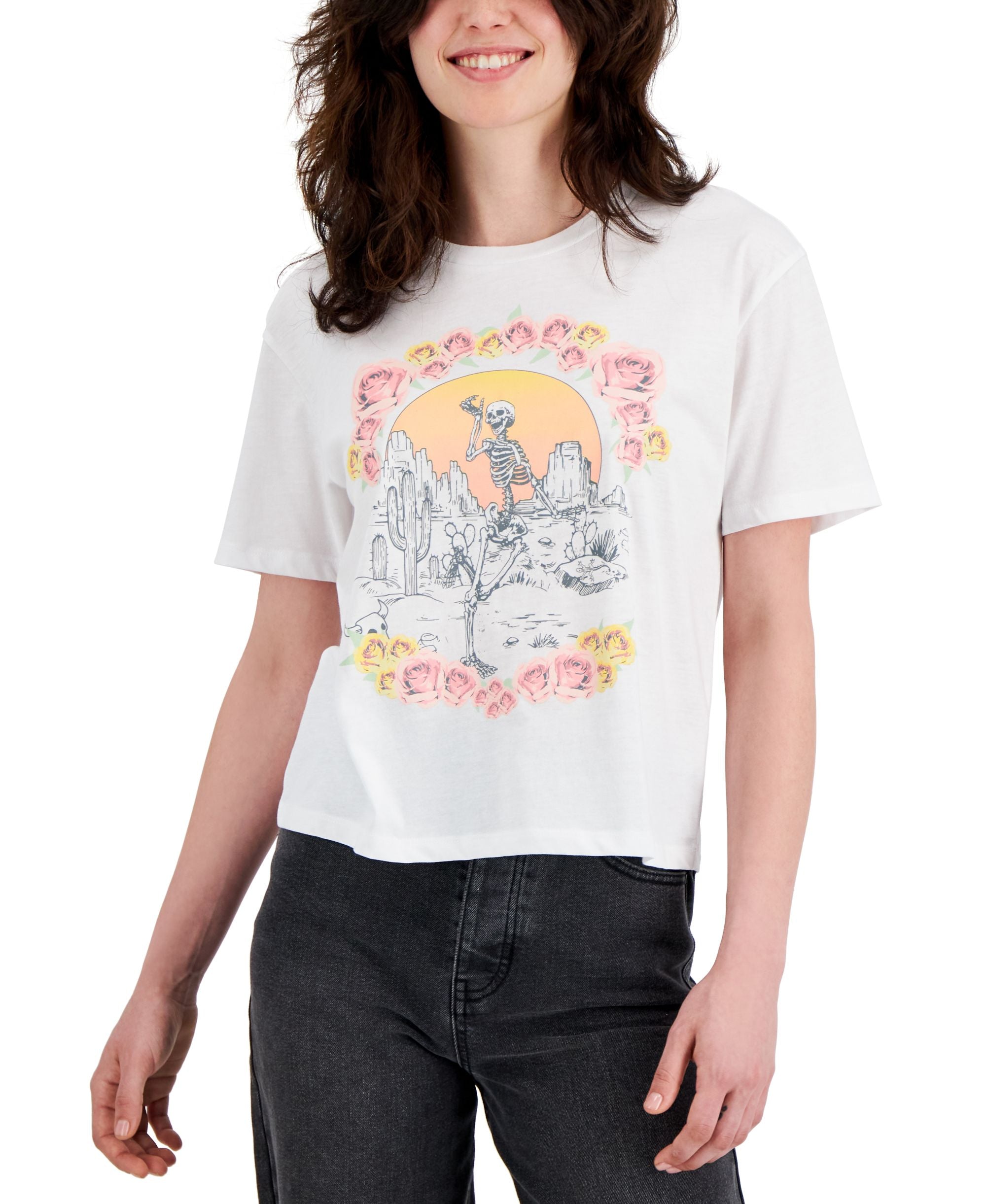 Juniors' Desert Flower Graphic-Print T-Shirt