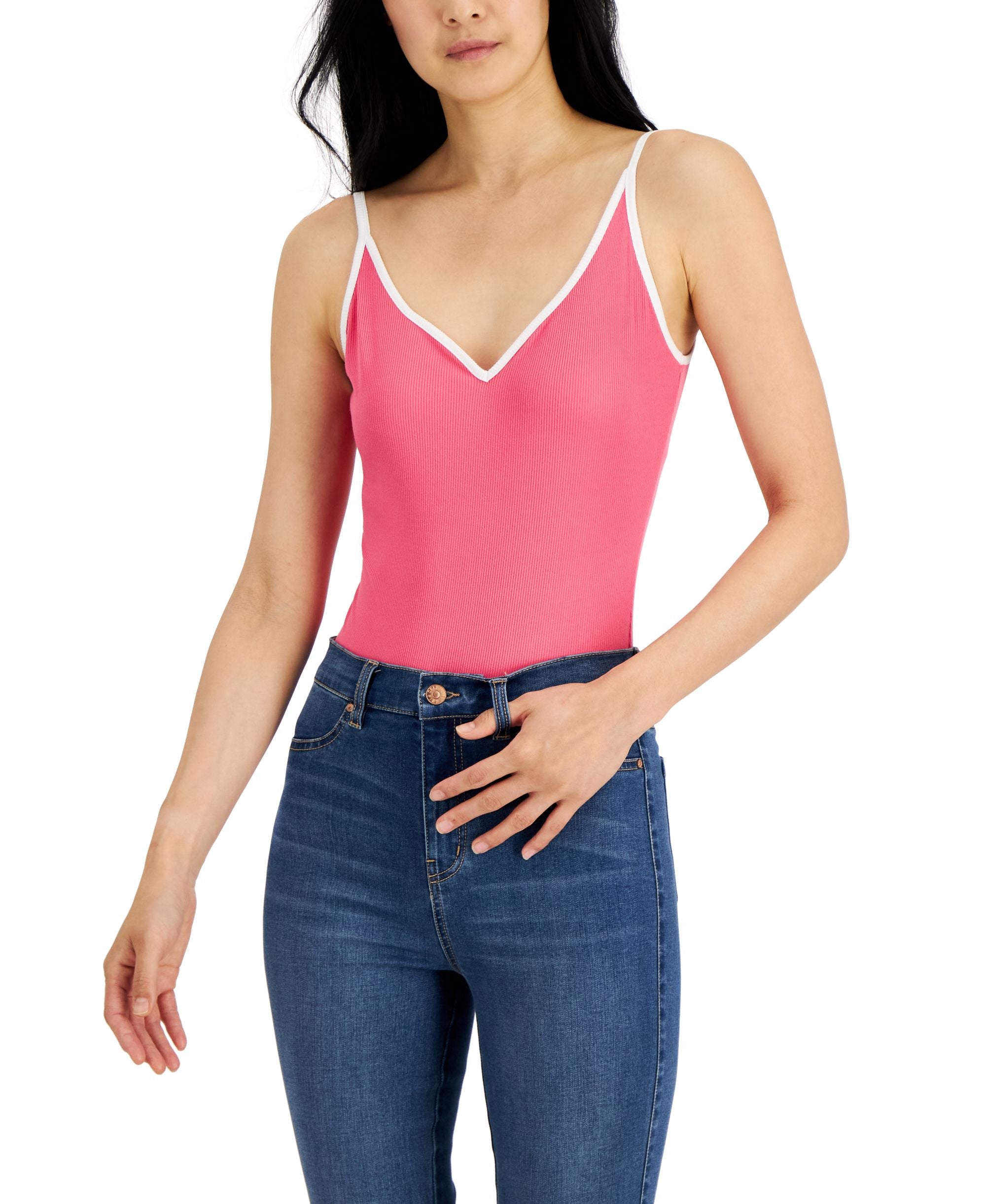 Just Polly Juniors' Contrast-Trim Ribbed Bodysuit