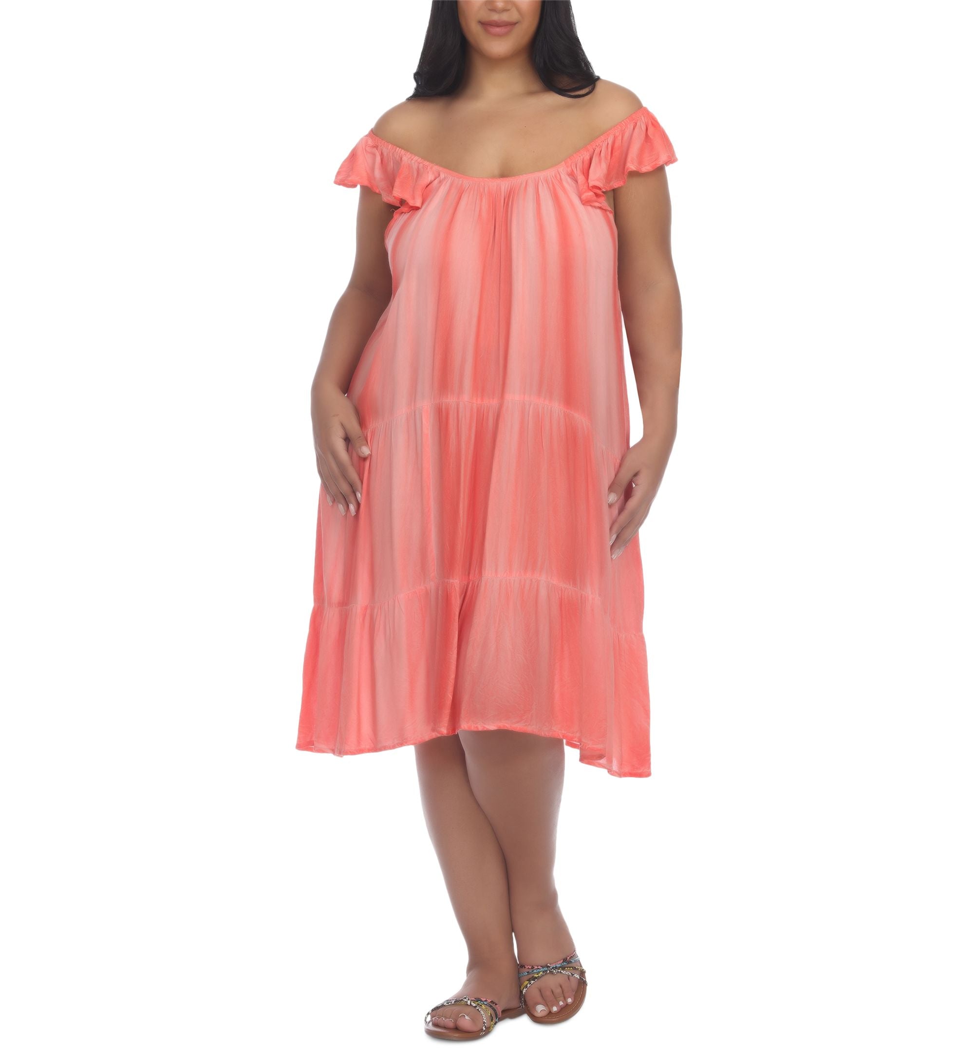 Plus Size Pigment-Wash Off-The-Shoulder Dress Cover-Up