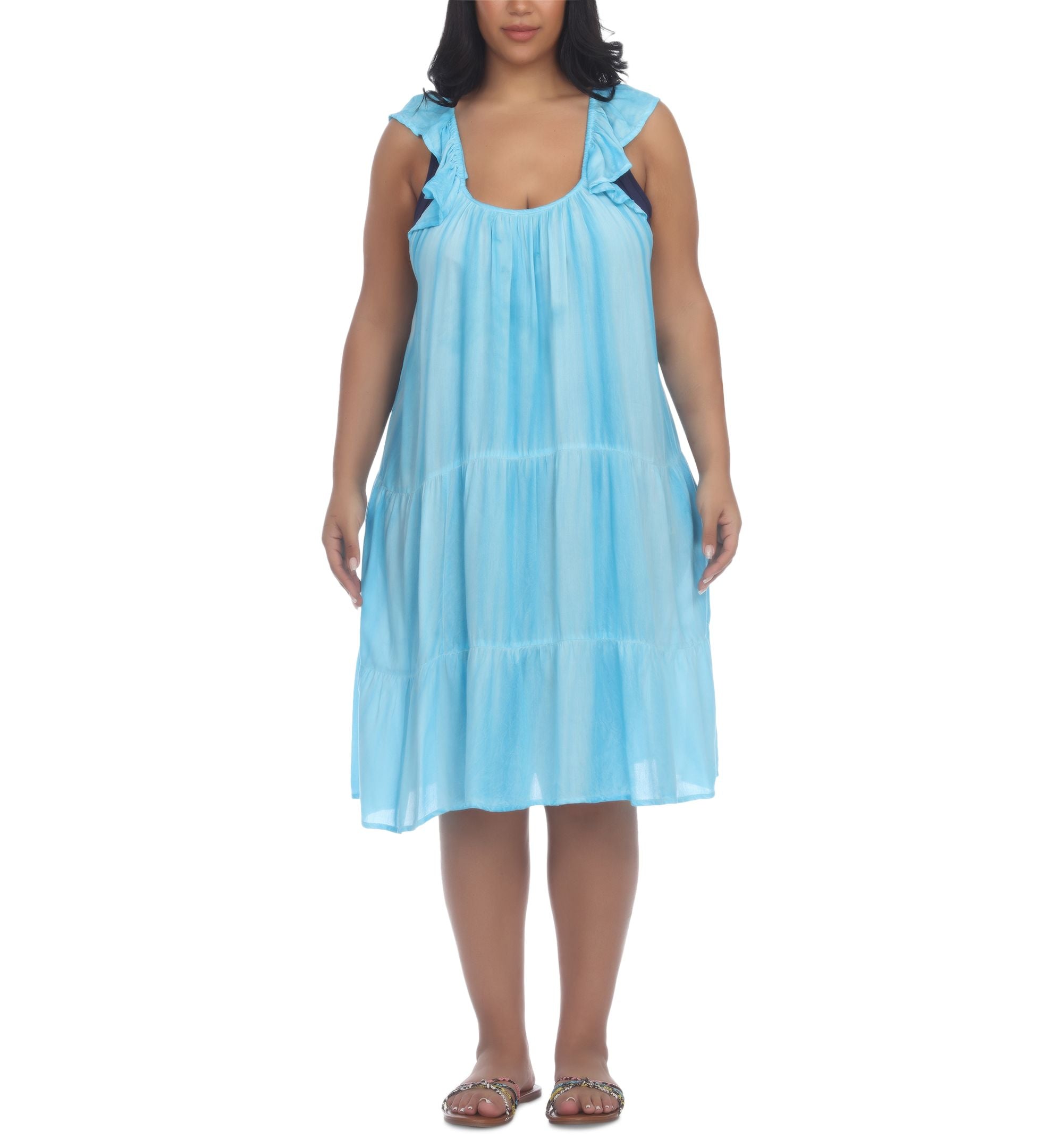 Plus Size Pigment-Wash Off-The-Shoulder Dress Cover-Up