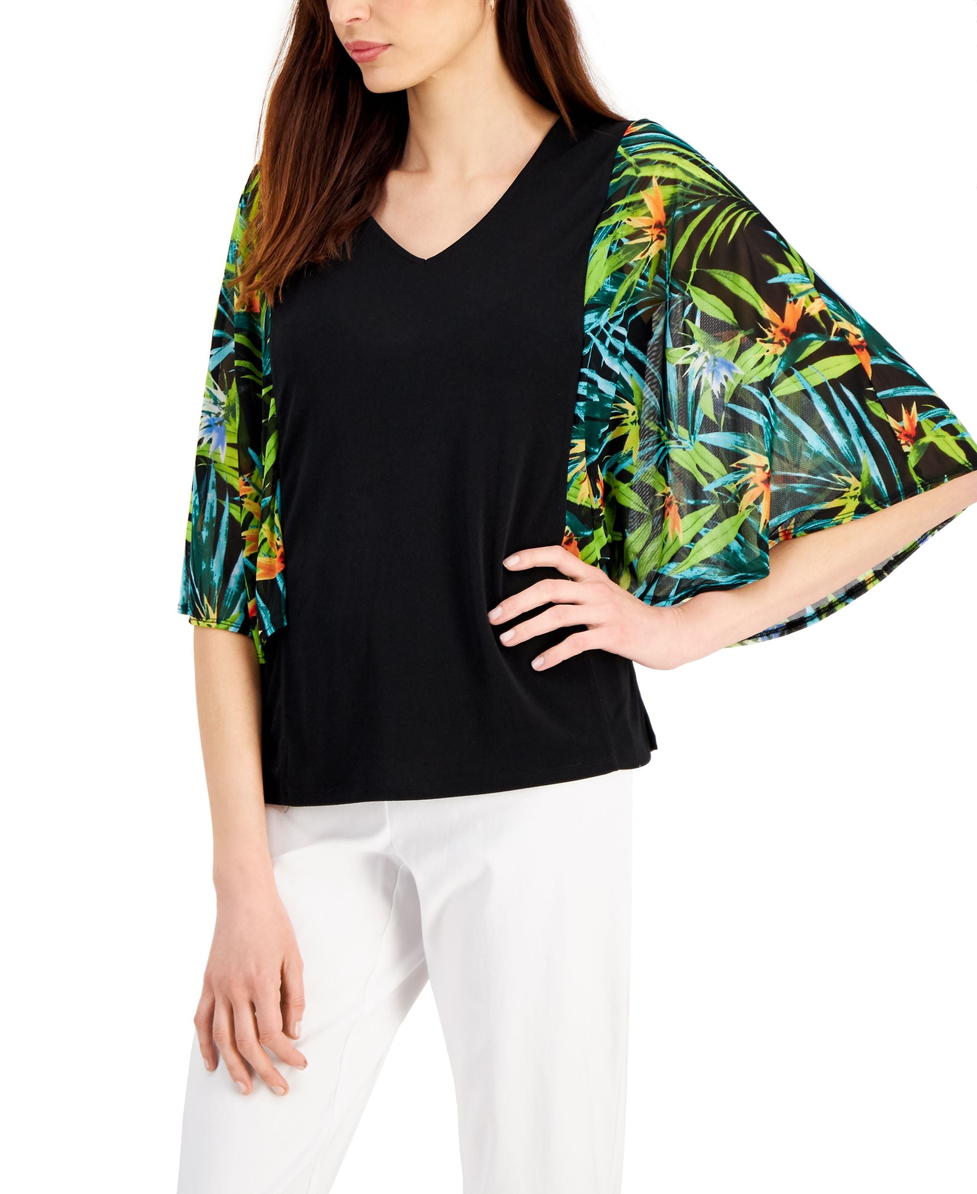 JM Collection Petite Printed Sleeve Blouse