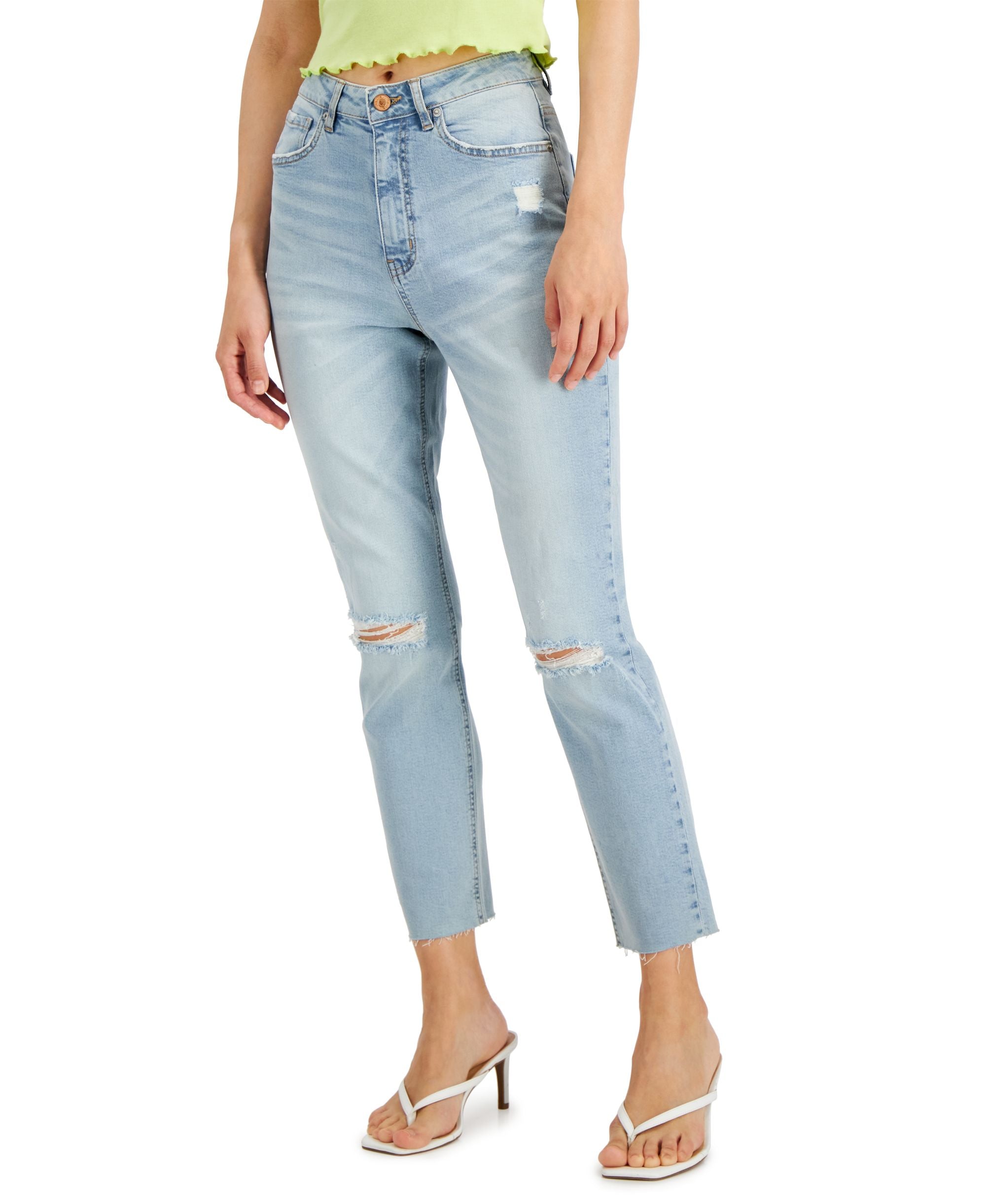 Juniors' Ripped Raw-Hem Jeans