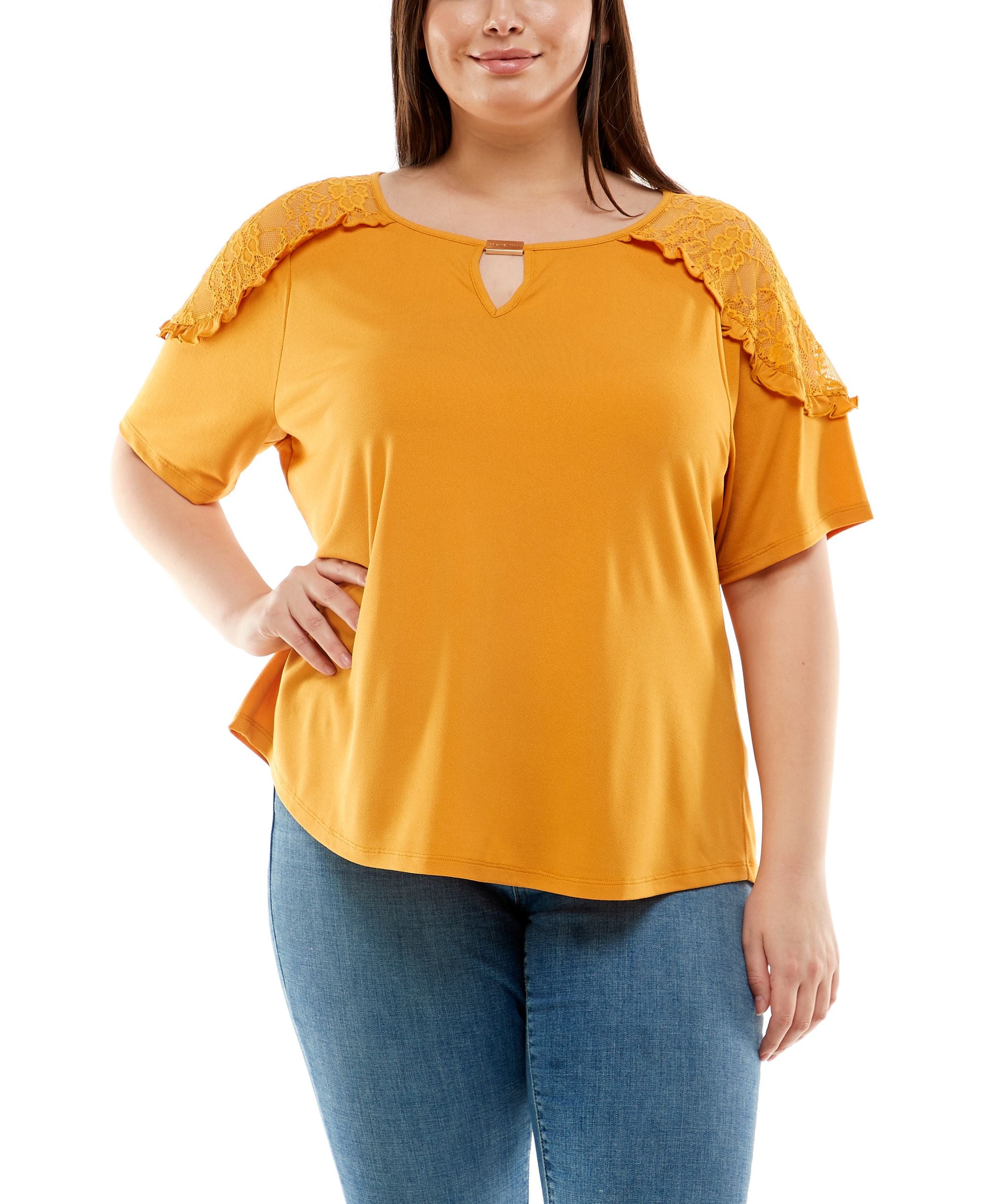 Plus Size Short Sleeve With Lace Shoulders Top