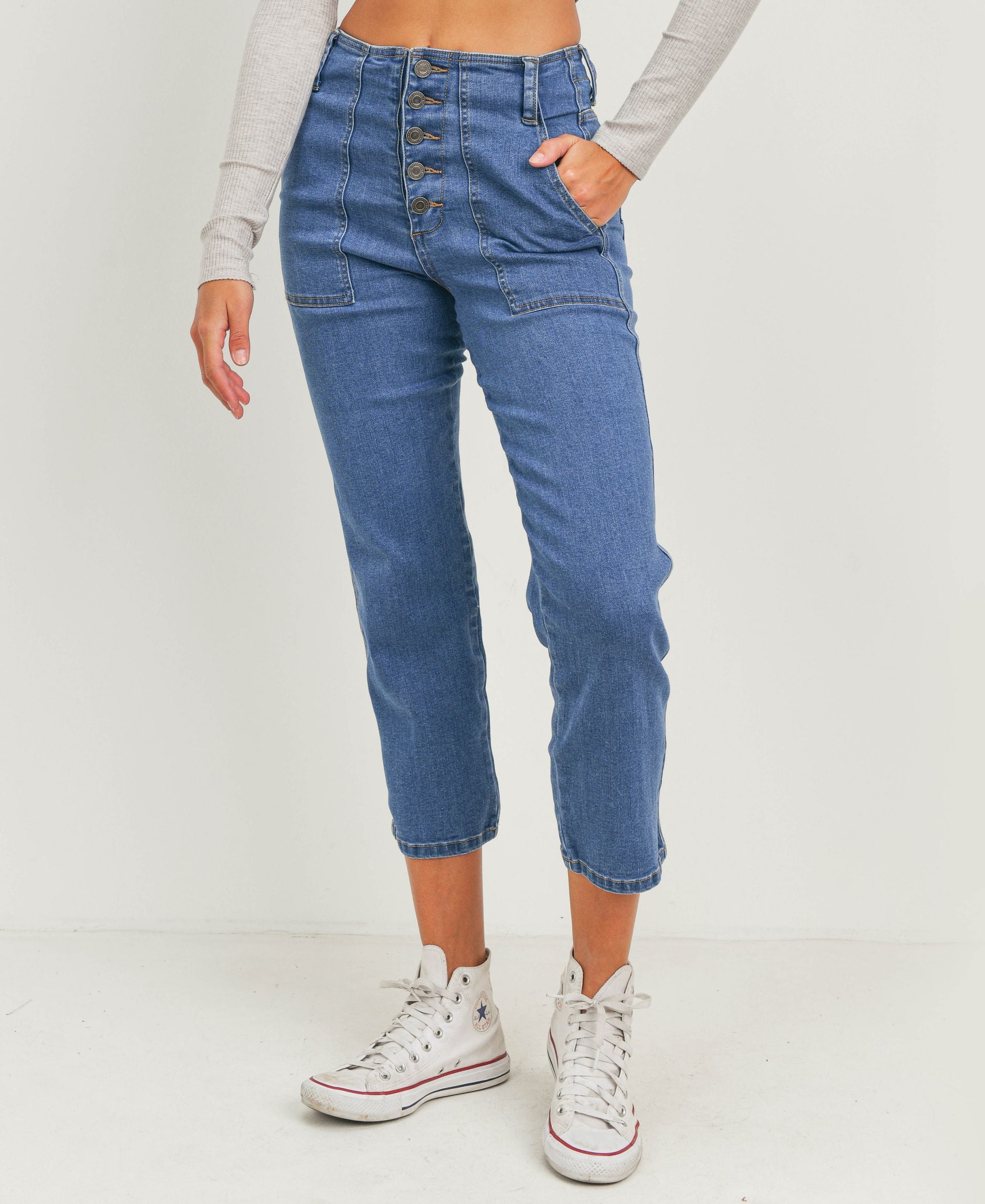 Womens 5 Button Patch Pocket Jeans