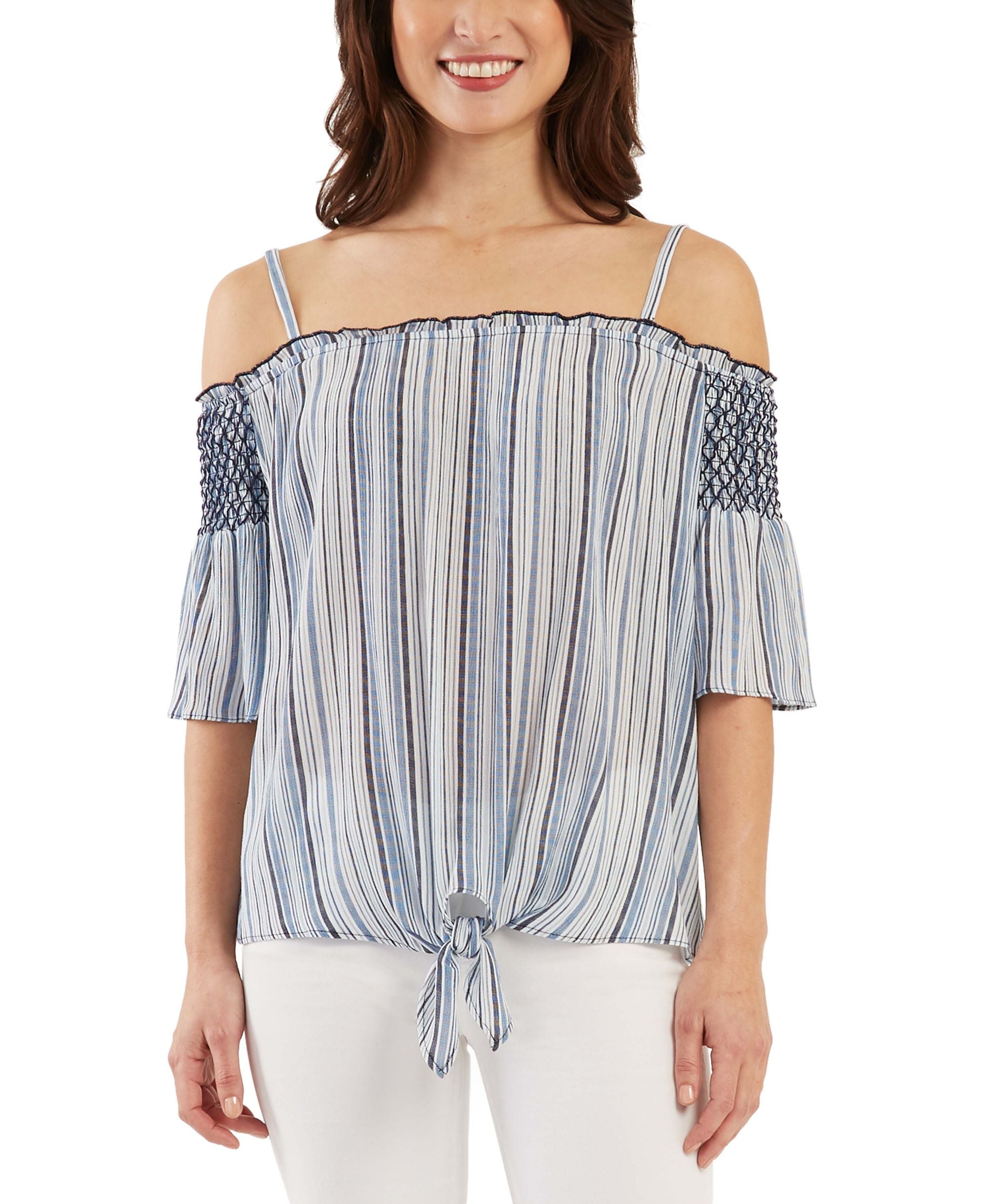 Juniors' Off-The-Shoulder Tie-Hem Top