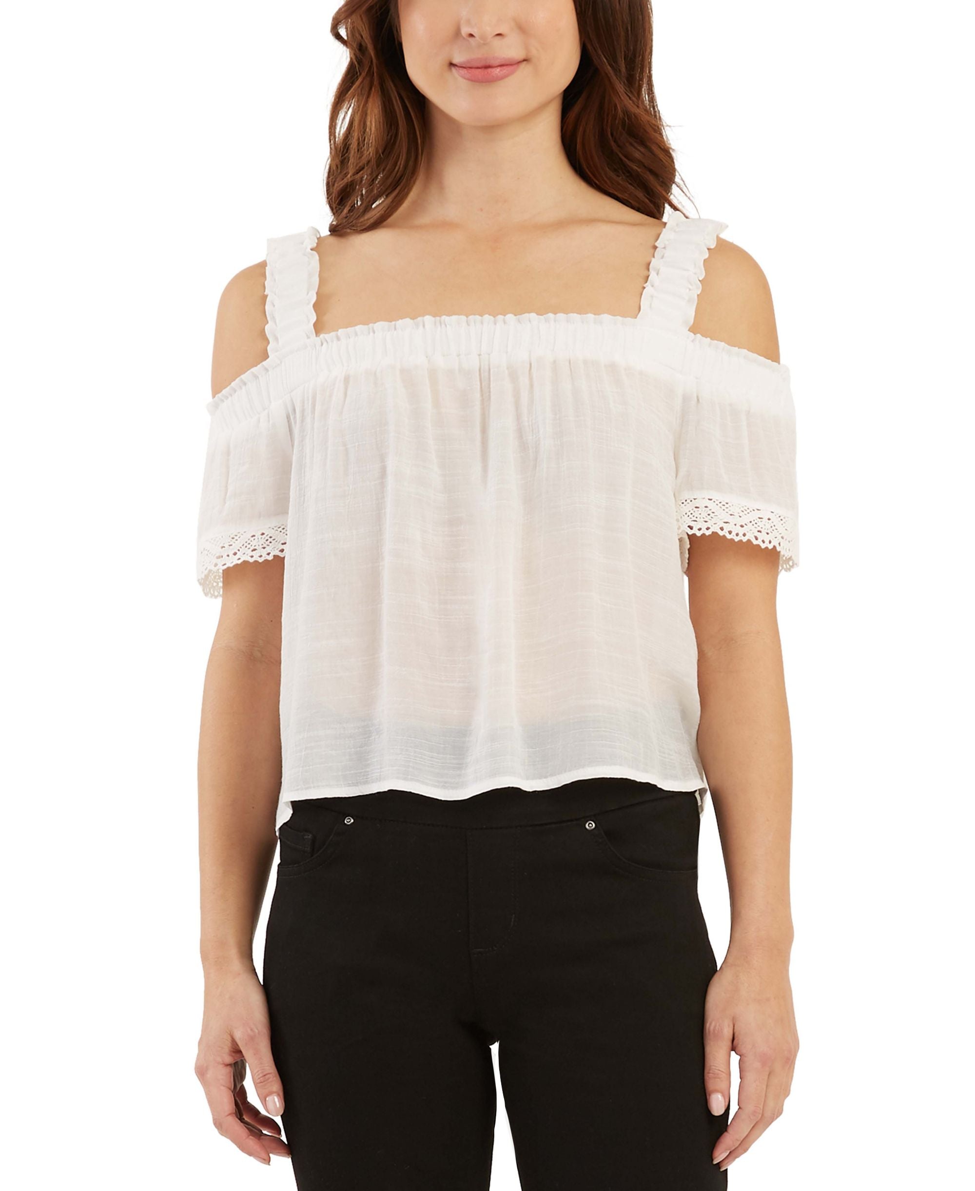 Juniors' Gauzy Off-The-Shoulder Top
