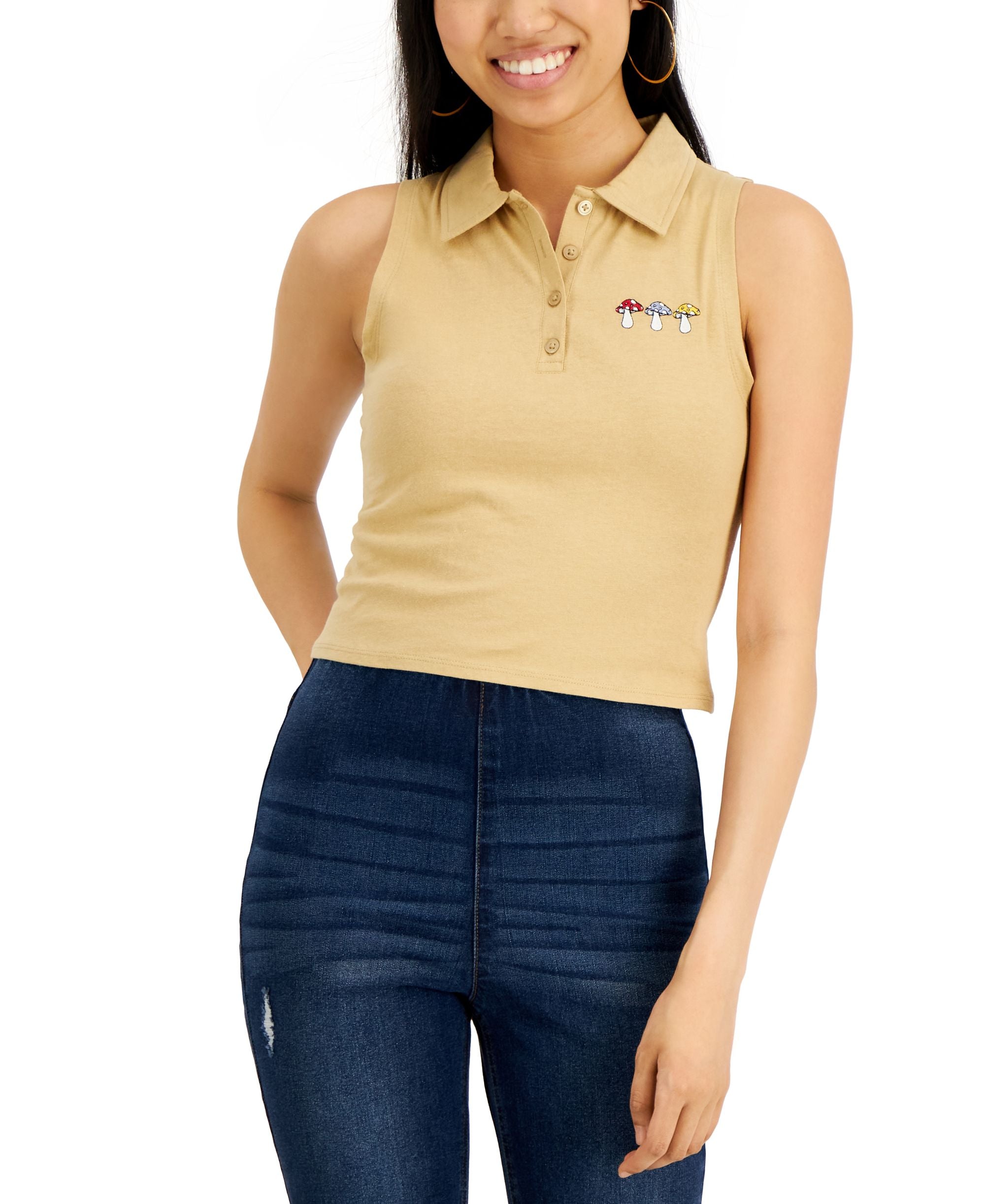 Juniors' Cotton Embroidered Polo Tank Top