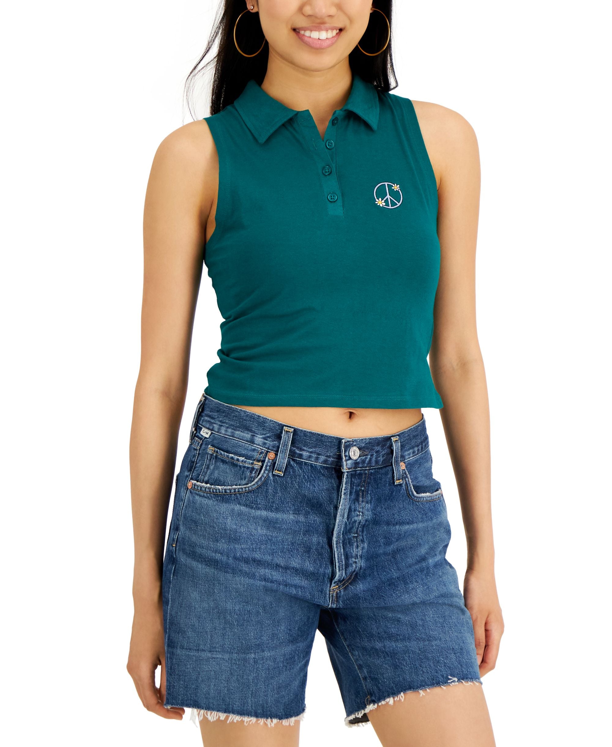 Derek Heart Juniors' Cotton Embroidered Polo Tank Top