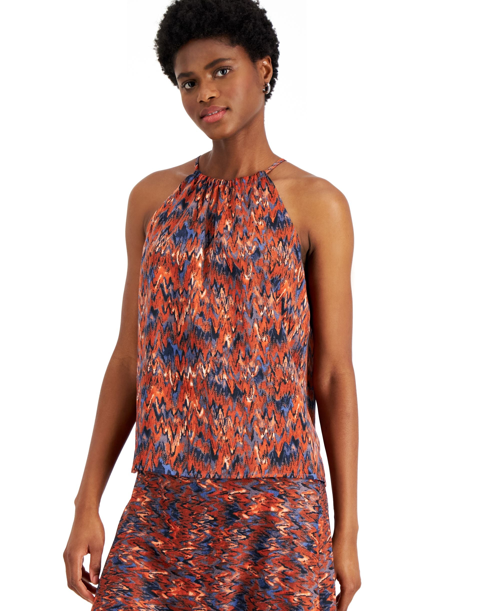 Bar III Womens Ikat Print Keyhole Back Halter Top