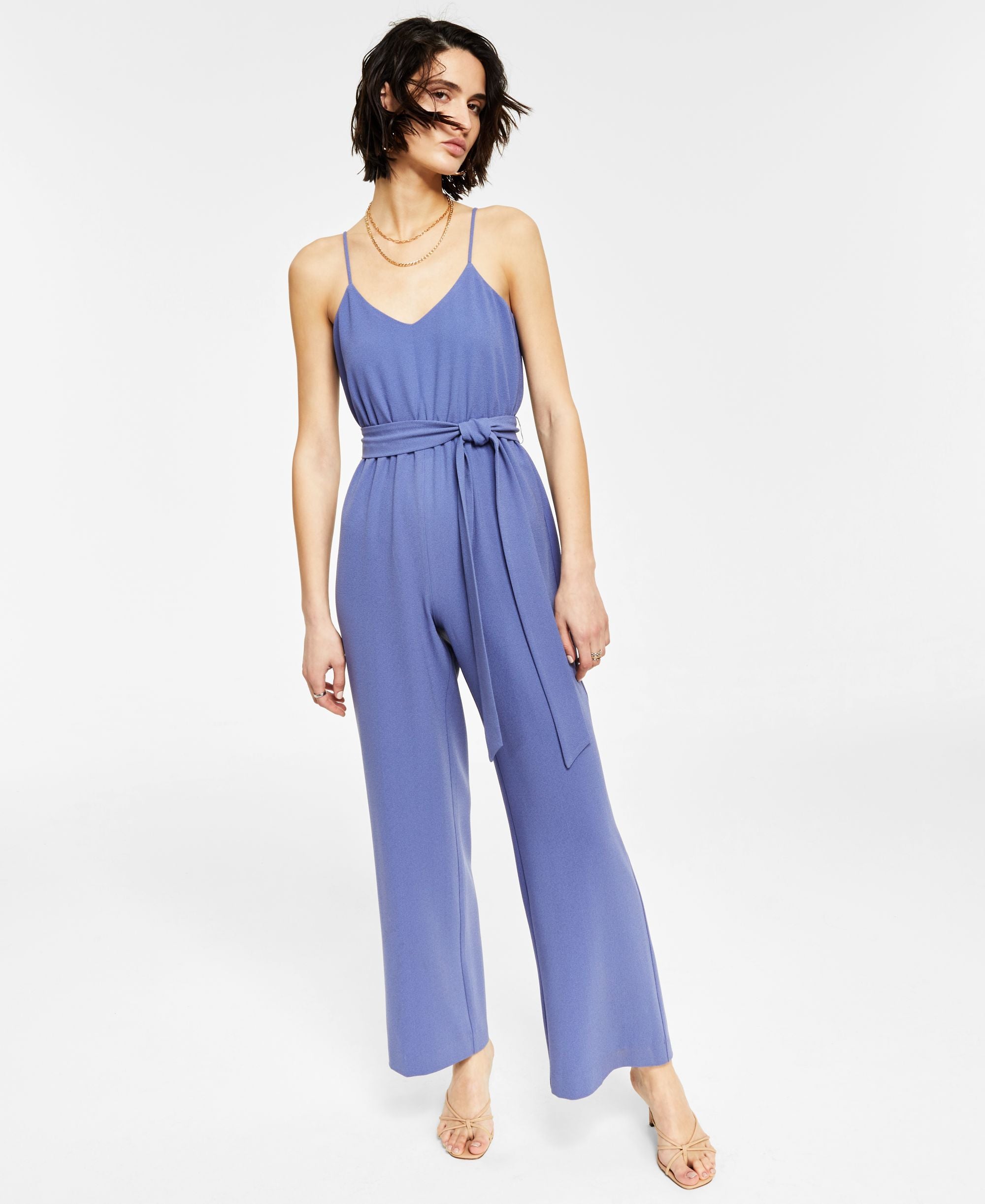 Bar III Womens Sleeveless Belted Jumpsuit