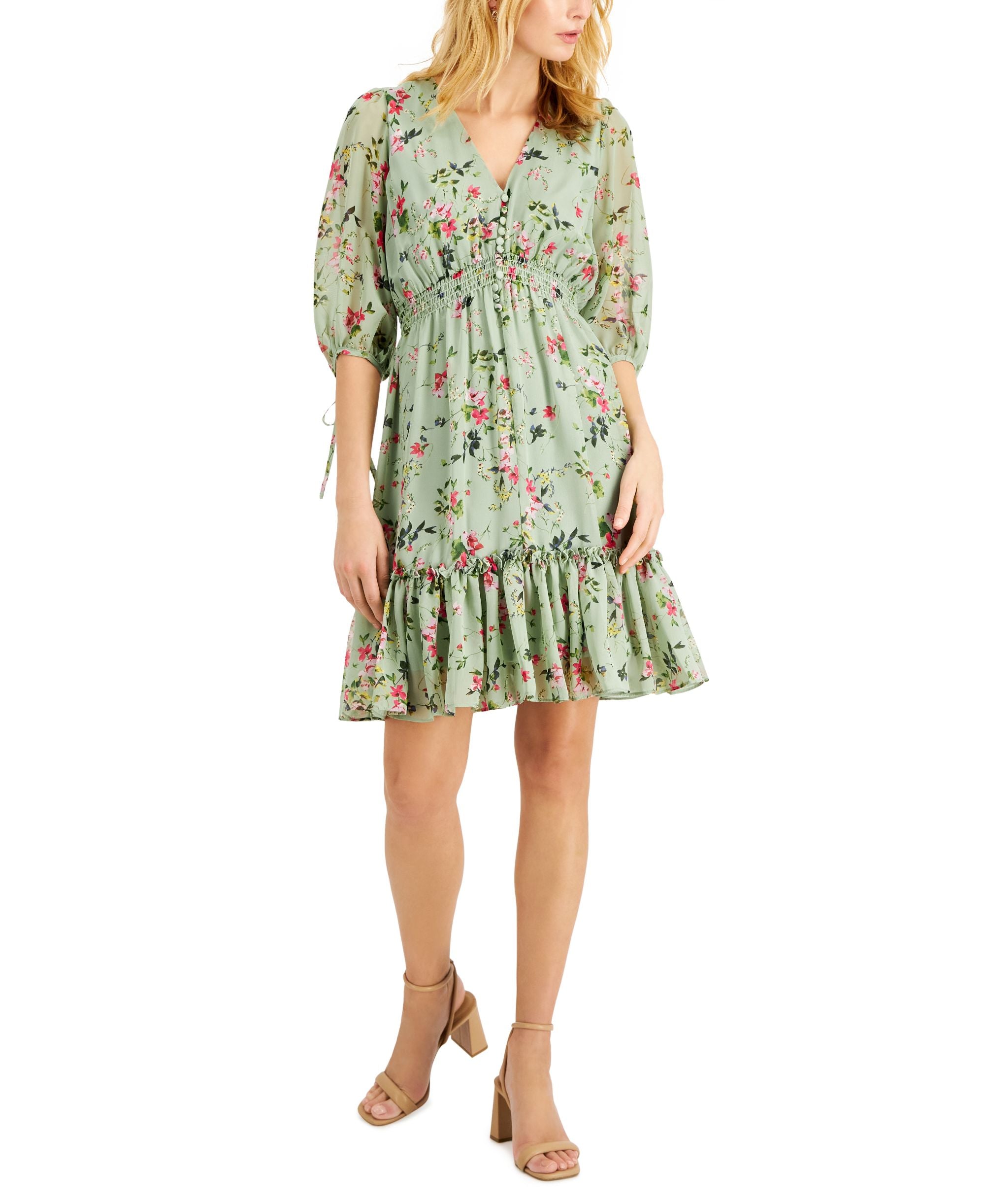 Taylor Womens Smocked Waist Tiered Dress