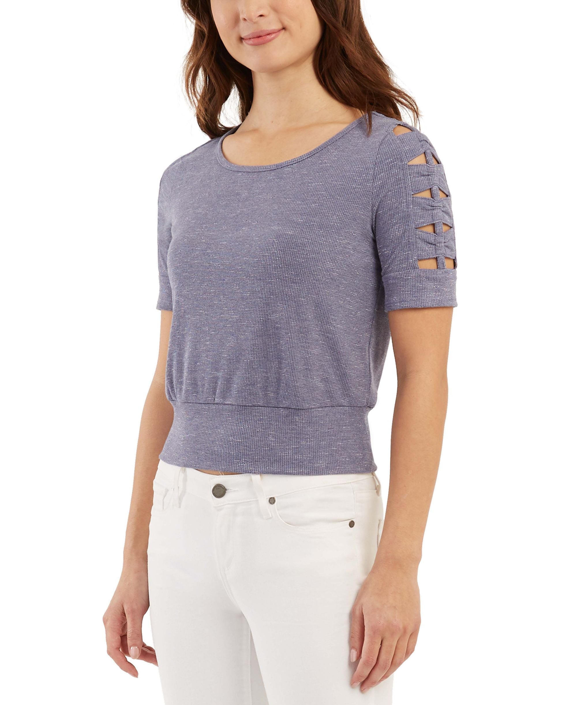 Juniors' Lattice Short-Sleeve Top