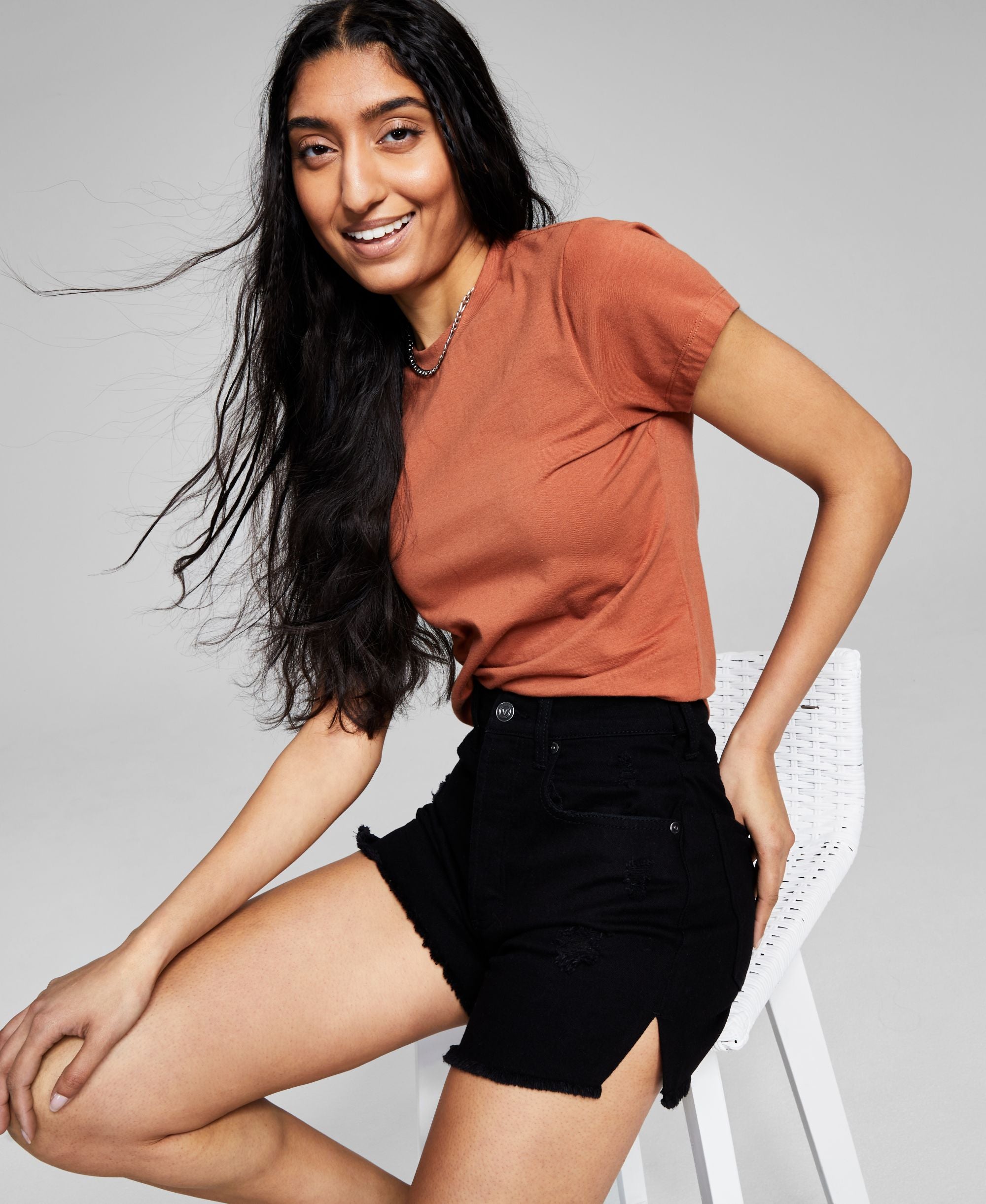 Now This Womens High Rise Frayed Denim Shorts