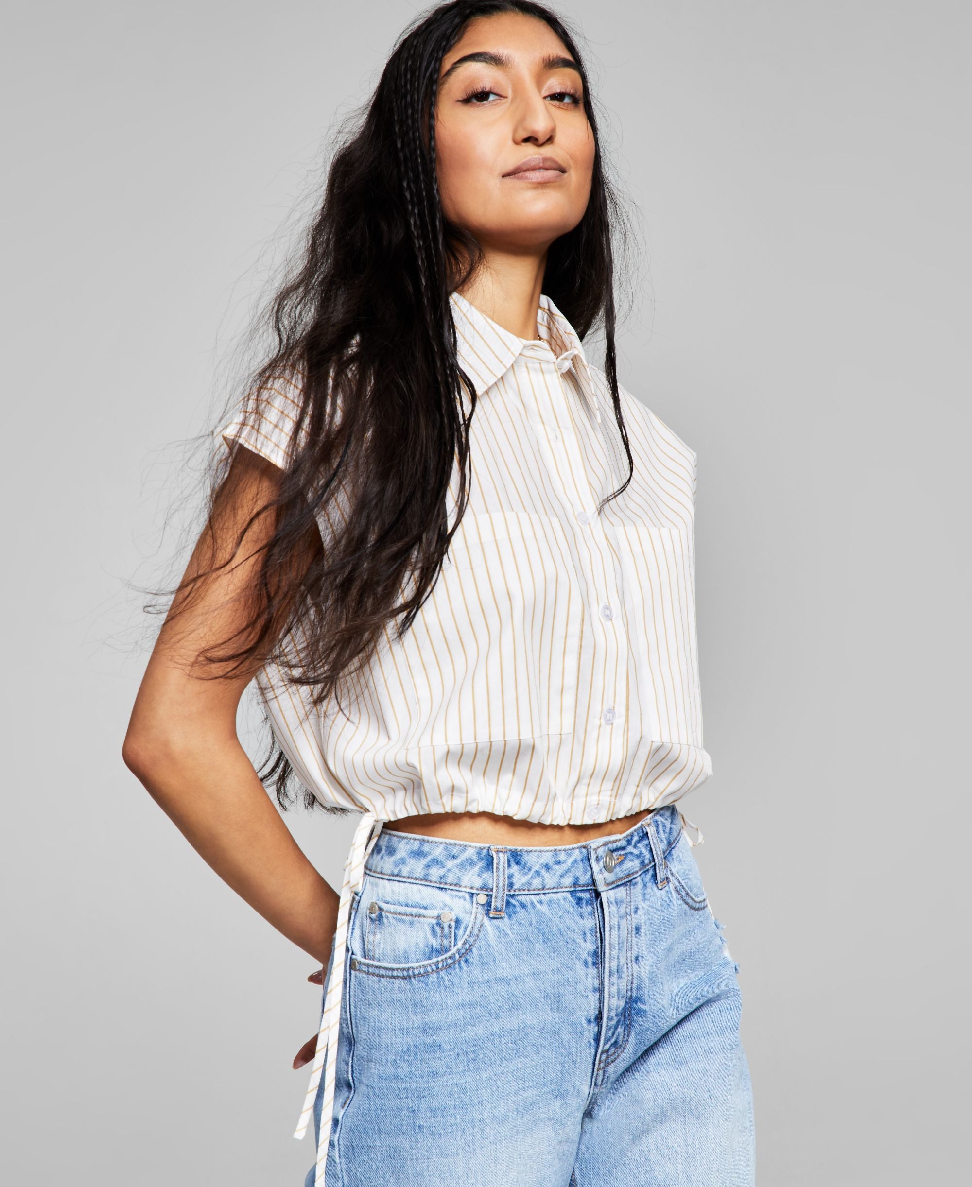 Now This Womens Striped Button Front Cotton Top