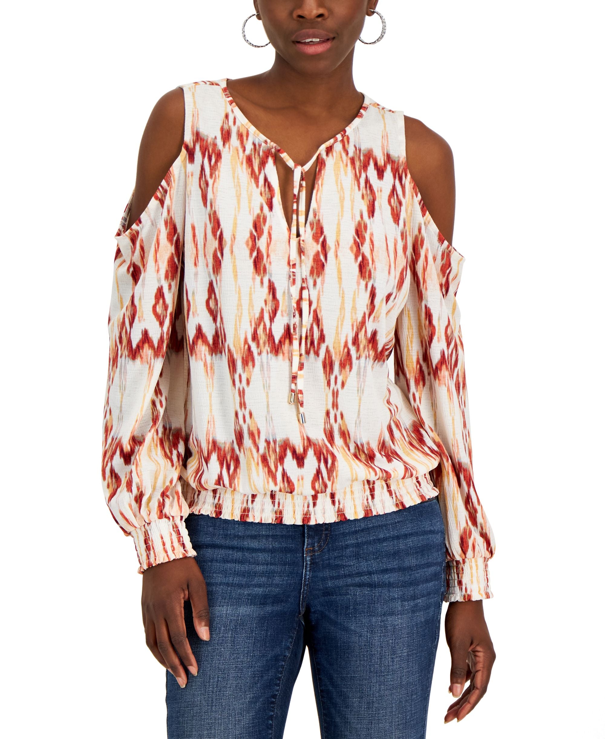 INC International Concepts Womens Printed Cold Shoulder Top