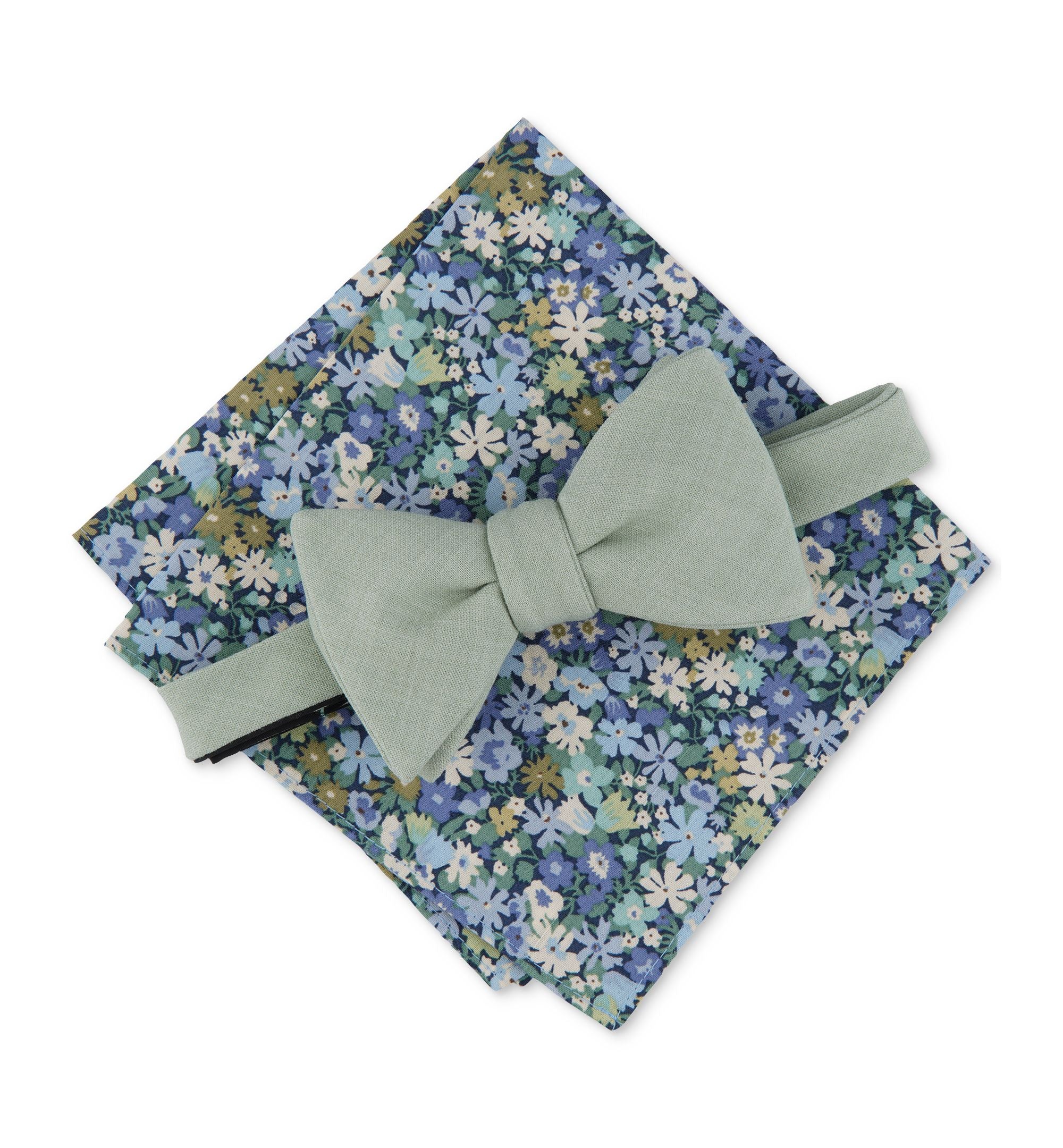 Men's Ballou Pre-Tied Solid Bow Tie & Floral Pocket Square Set