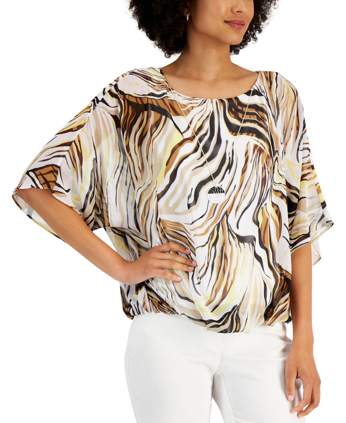 JM Collection Womens Sanibel Printed Bubble Top