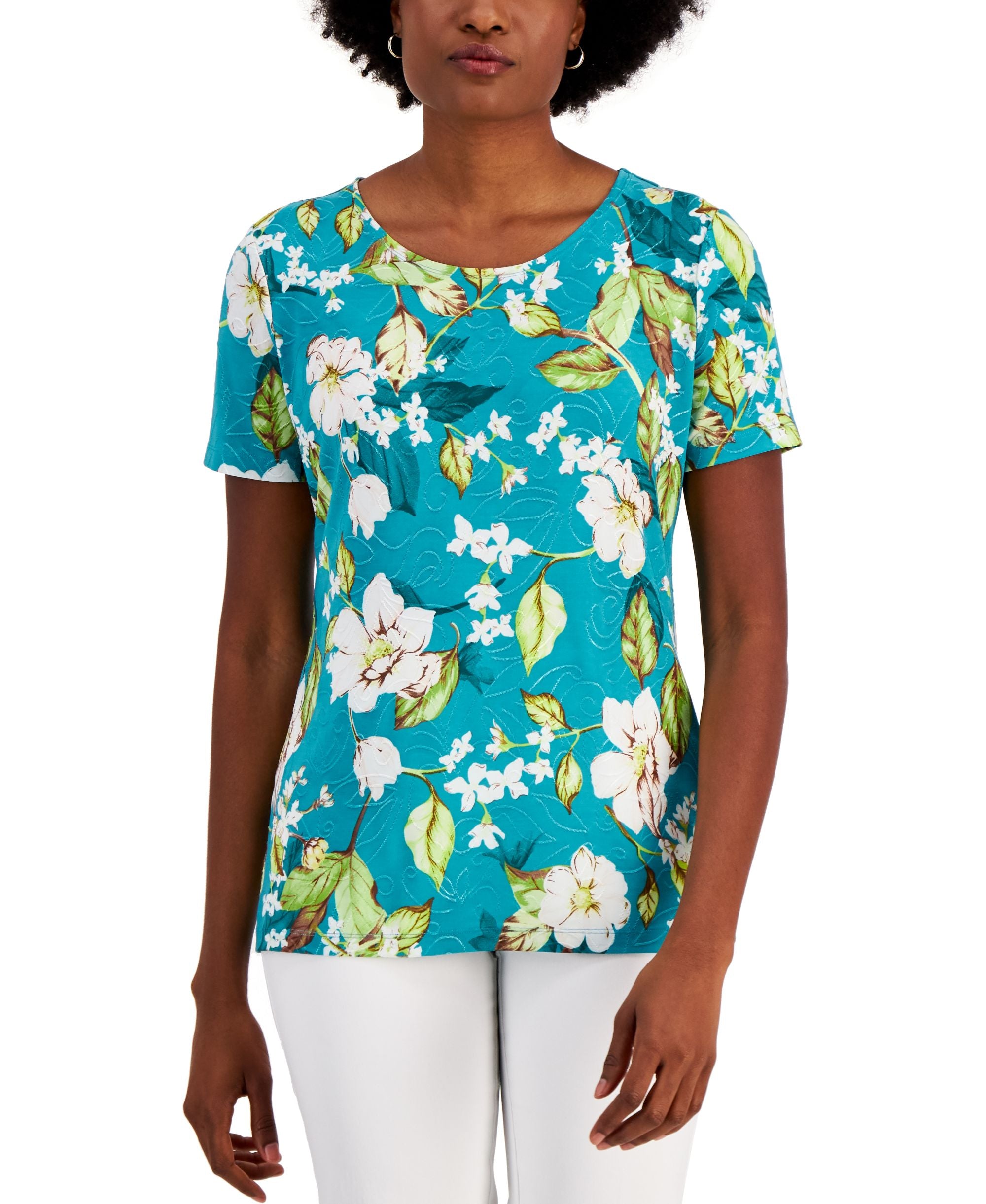 JM Collection Womens Jardin Tropical Print Top