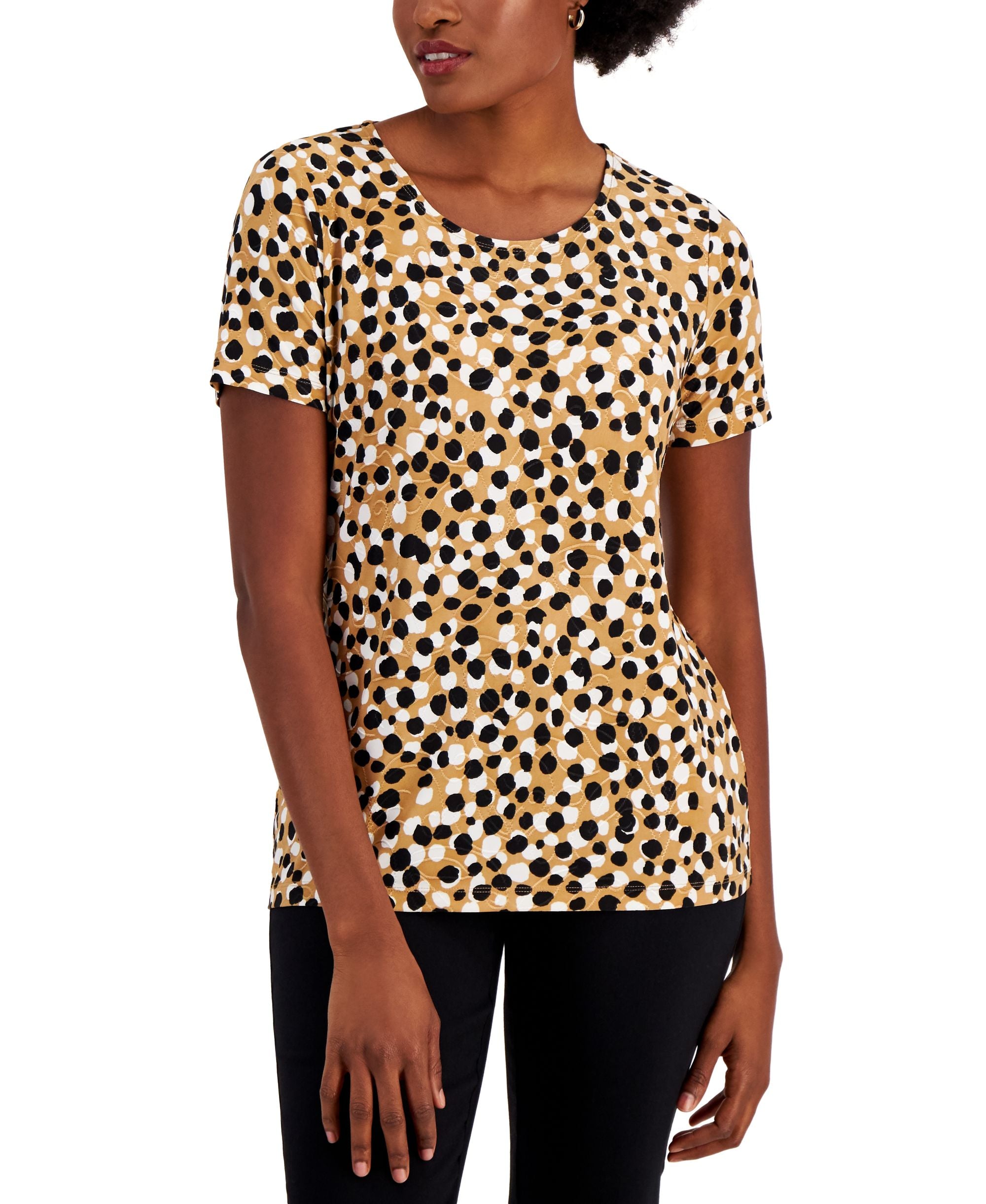 JM Collection Womens Spotted Surface Jacquard Short Sleeve Top