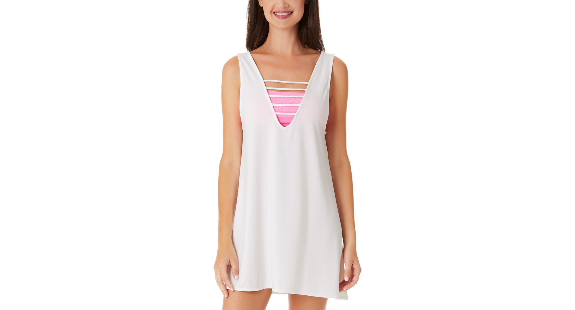 Juniors' Solid Strappy Swim Cover-Up Dress