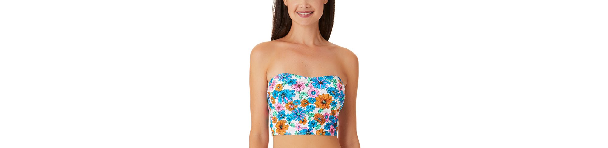 Women's Wall Paper Floral Long-Line Bandeau Top
