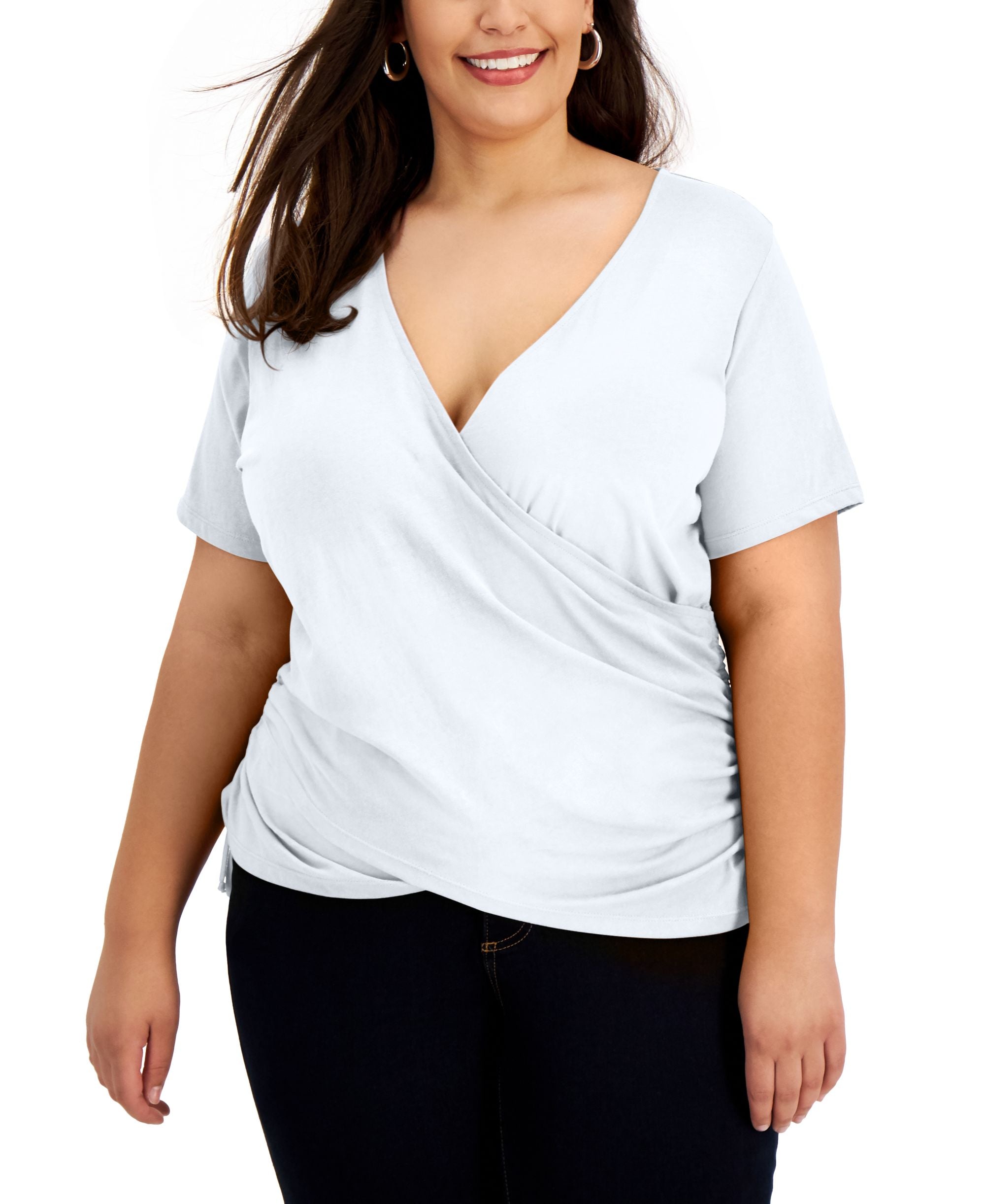 INC International Concepts Plus Size Cotton Side Ruched T-Shirt