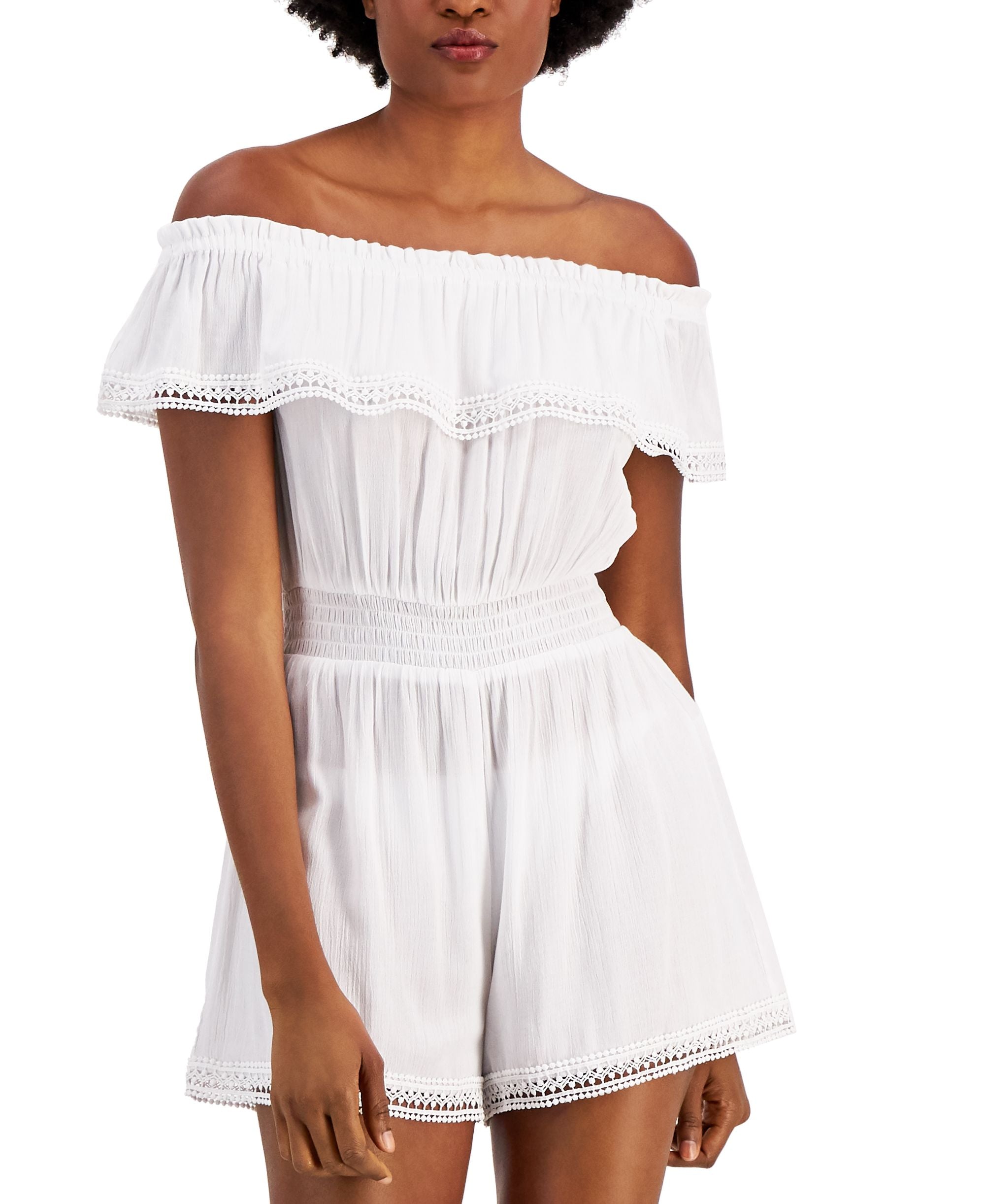 Juniors' Off-The-Shoulder Romper Cover-Up