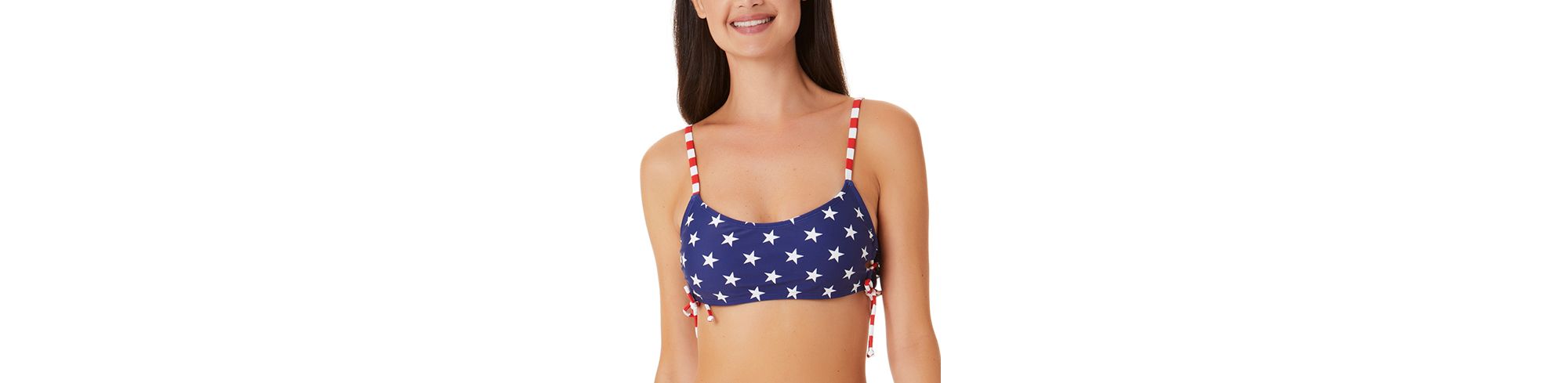 Juniors' Classic Stars And Stripes Side-Lace-Up Bralette Bikini Top