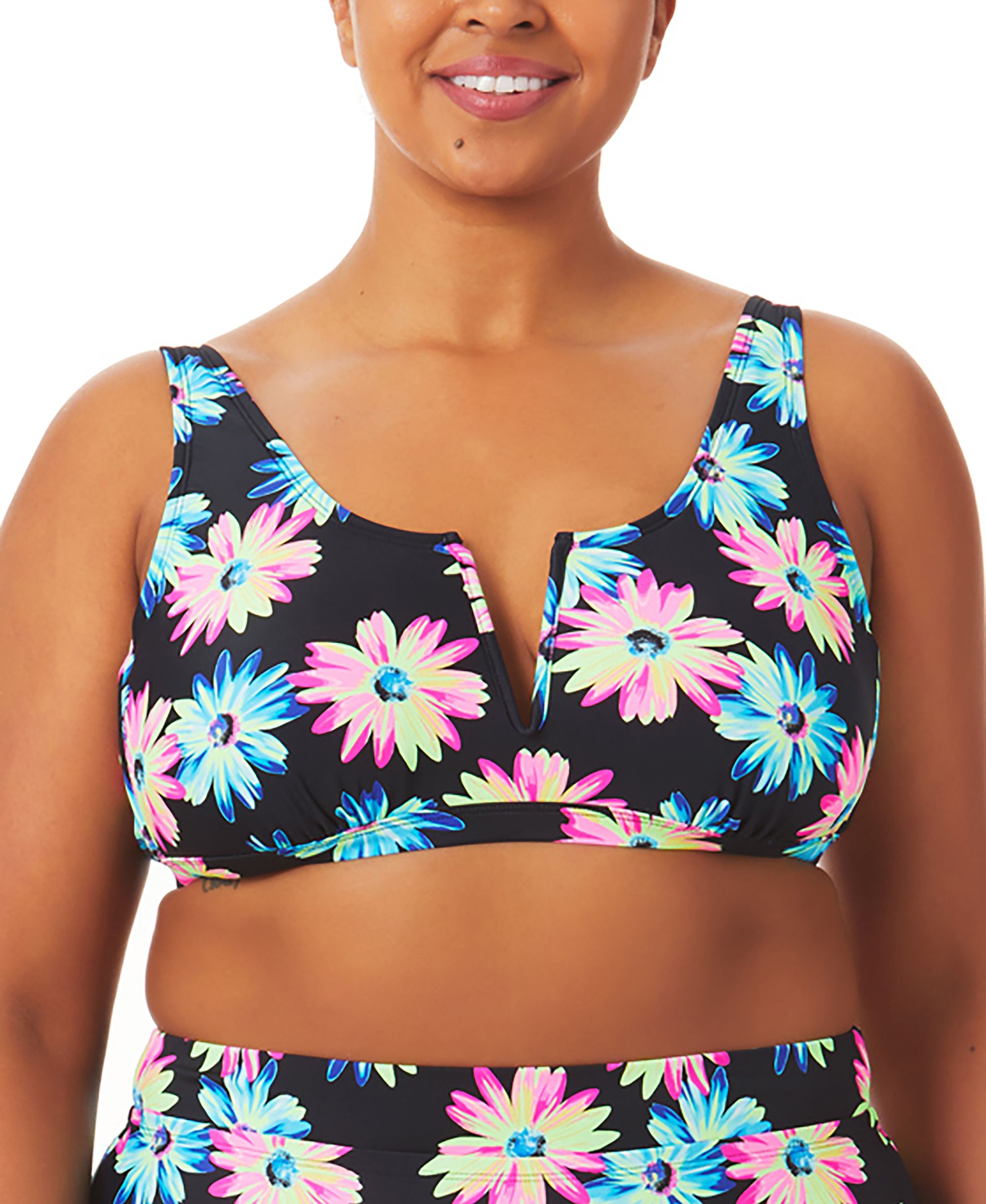 California Waves Trendy Plus Size Gerber Daisy Bralette Bikini Top