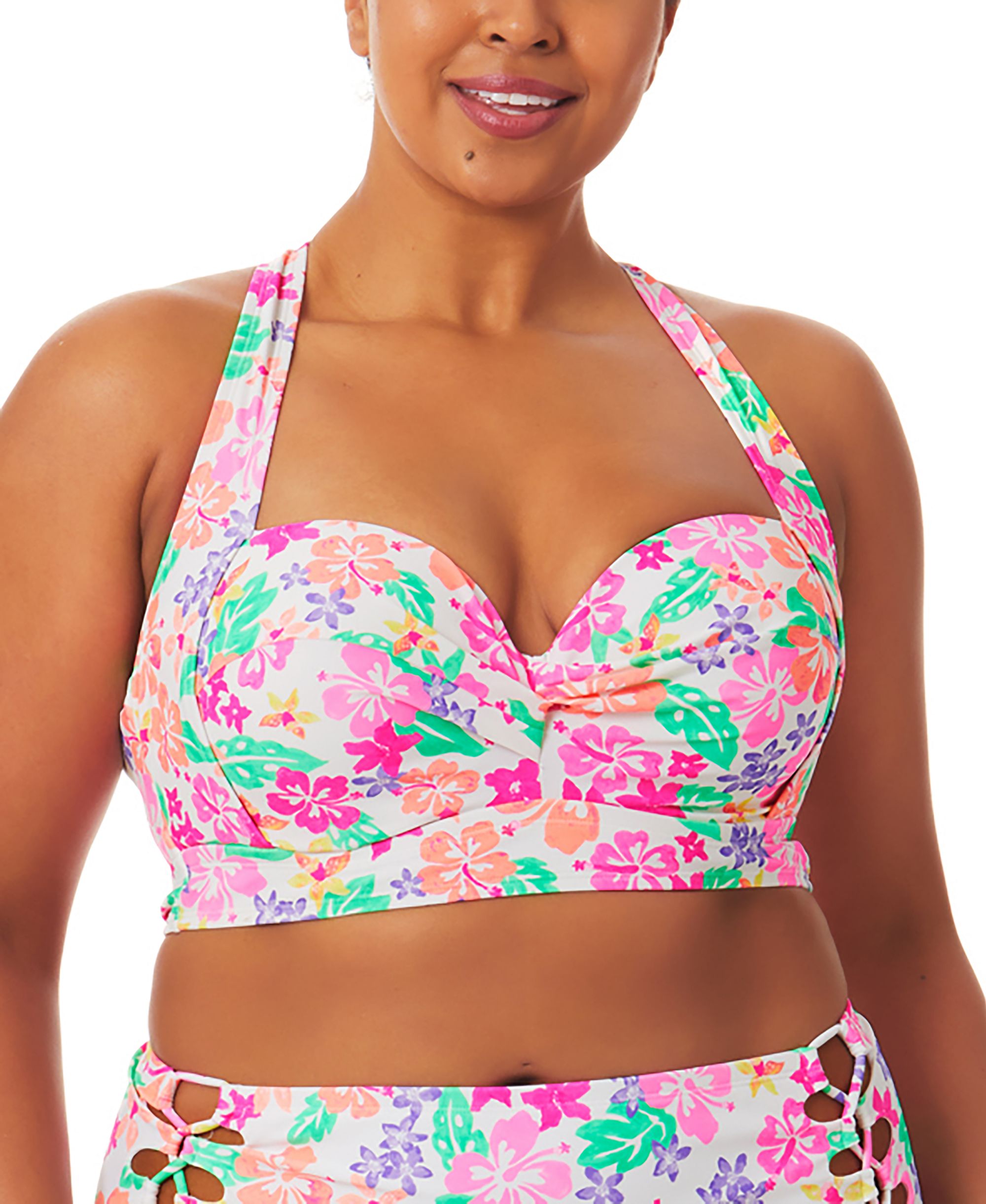 California Waves Trendy Plus Size Hawaii Sunsets Strappy Bikini Top