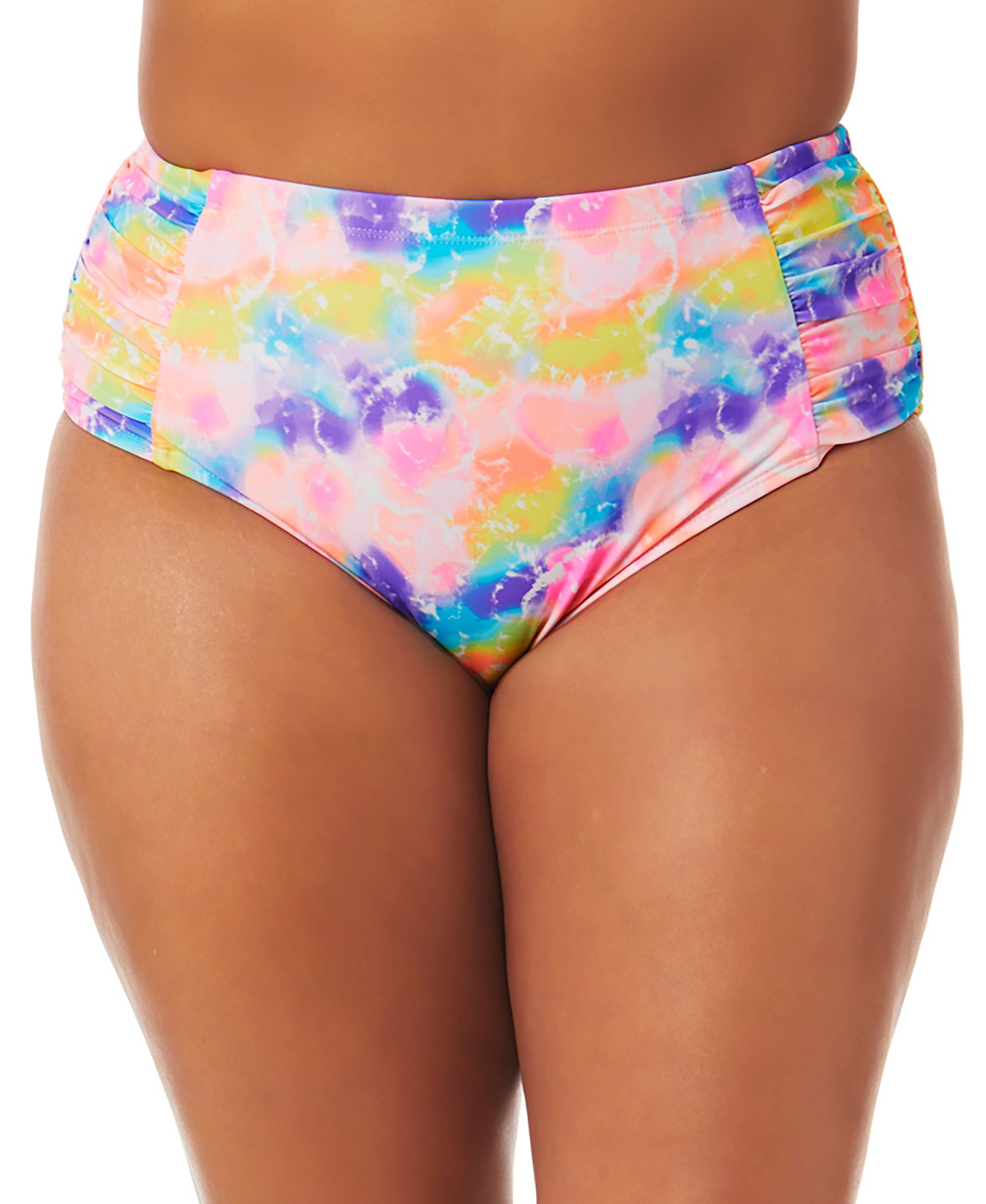 California Waves Trendy Plus Size Tie-Dye Dreams High-Rise Bikini Bottoms
