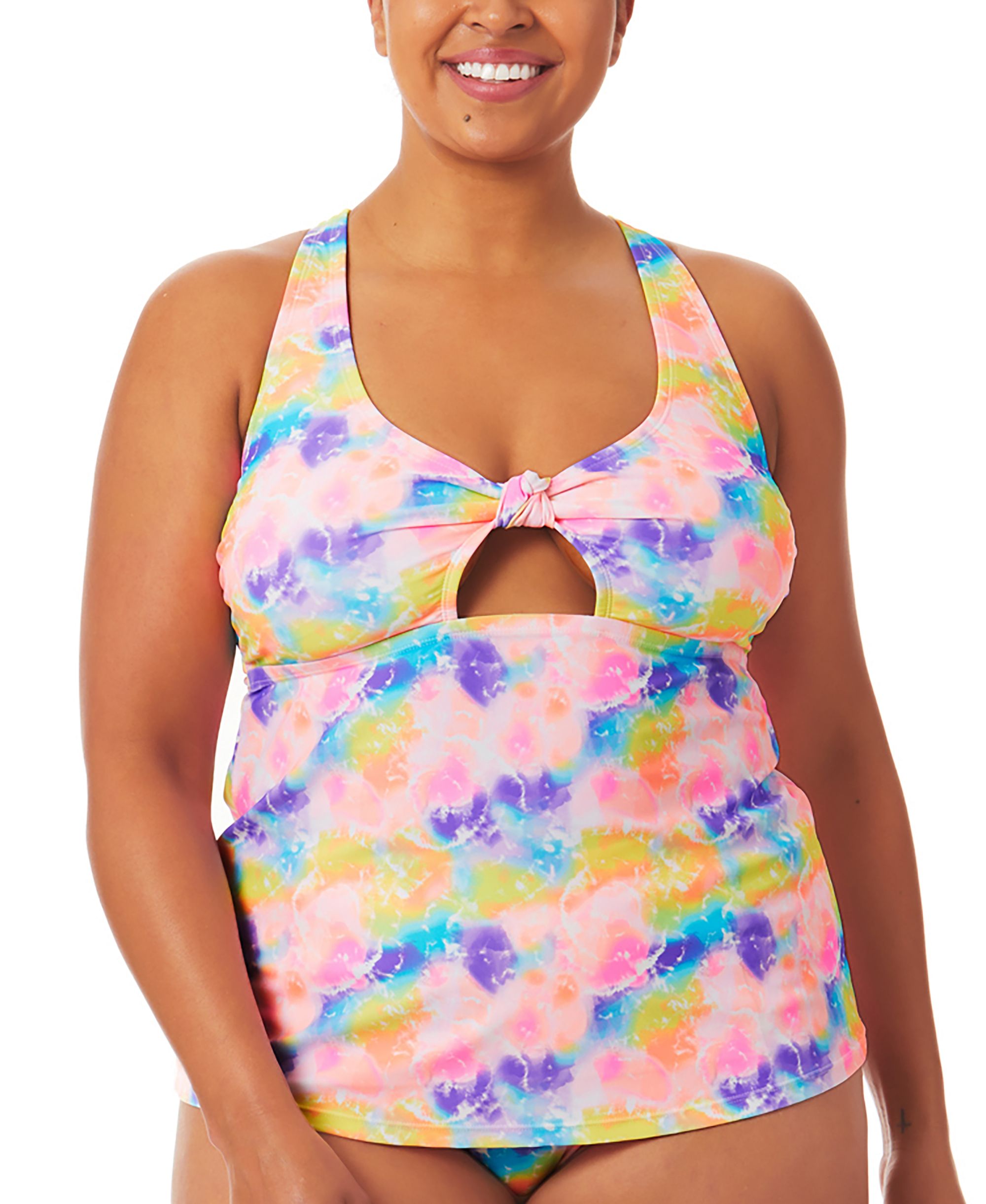California Waves Trendy Plus Size Tie Dye Dreams Tankini Top
