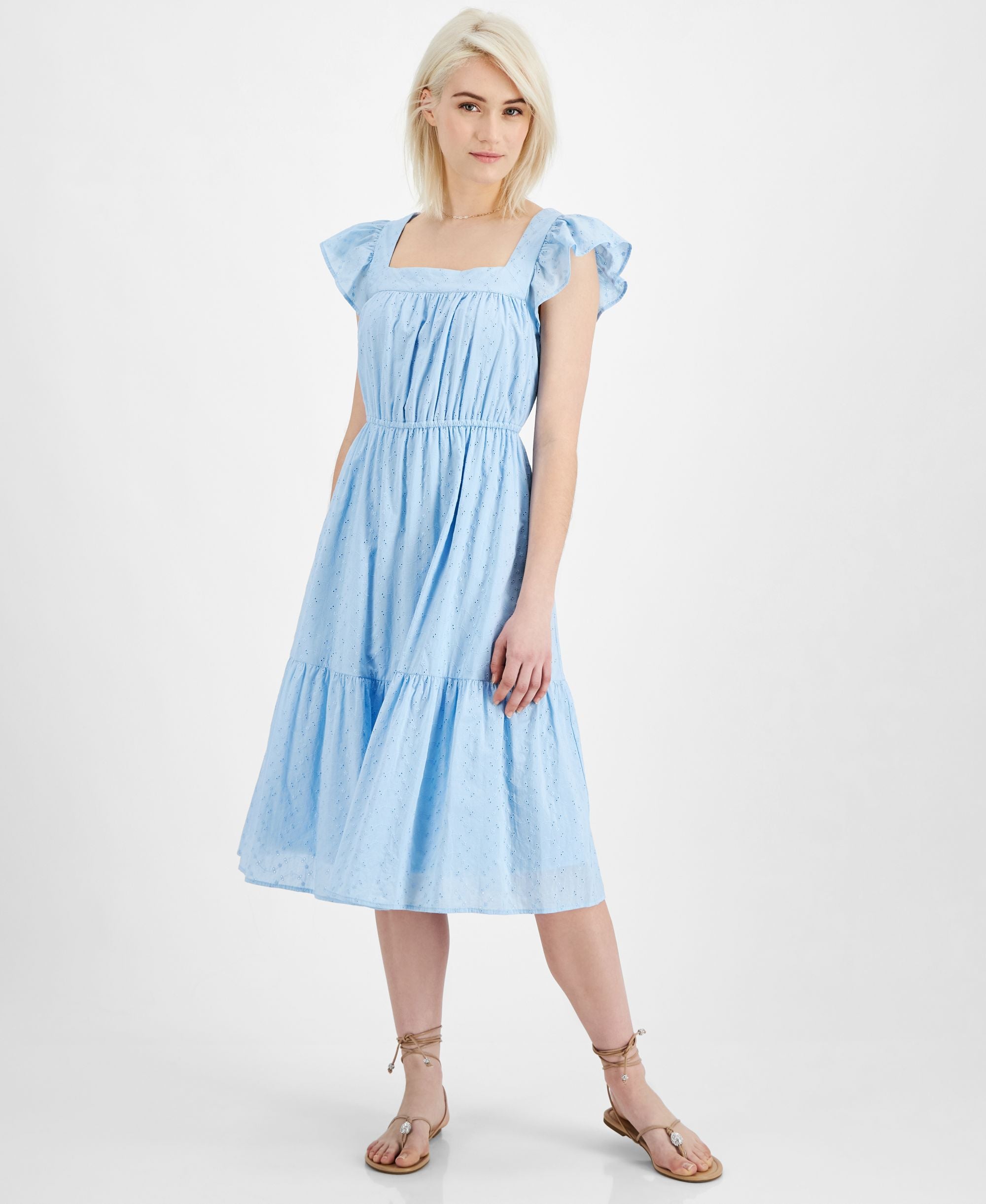 Jamie Layla Petite Eyelet Flutter Sleeve Tiered Midi Dress