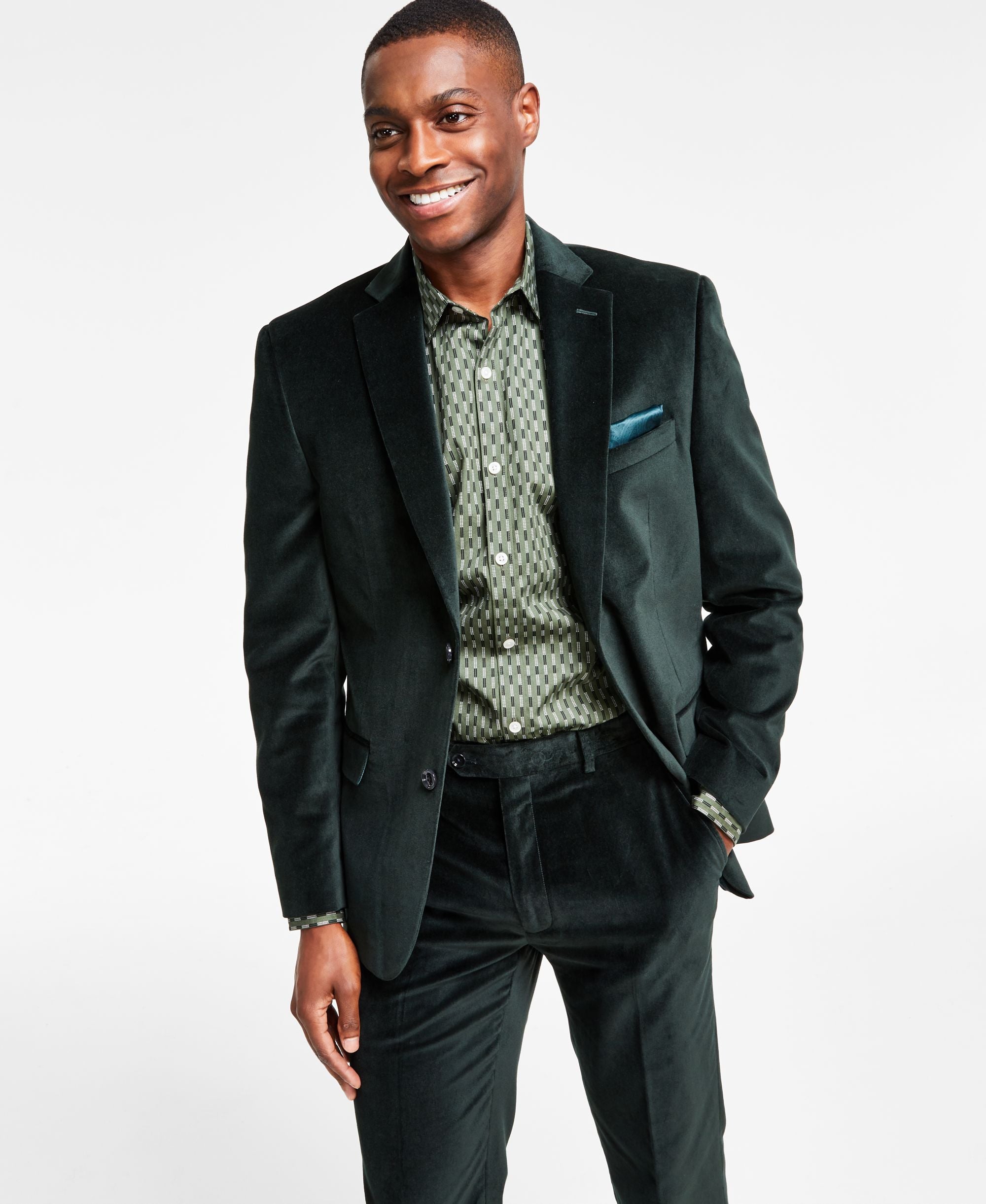 Men's Slim-Fit Solid Velvet Blazer