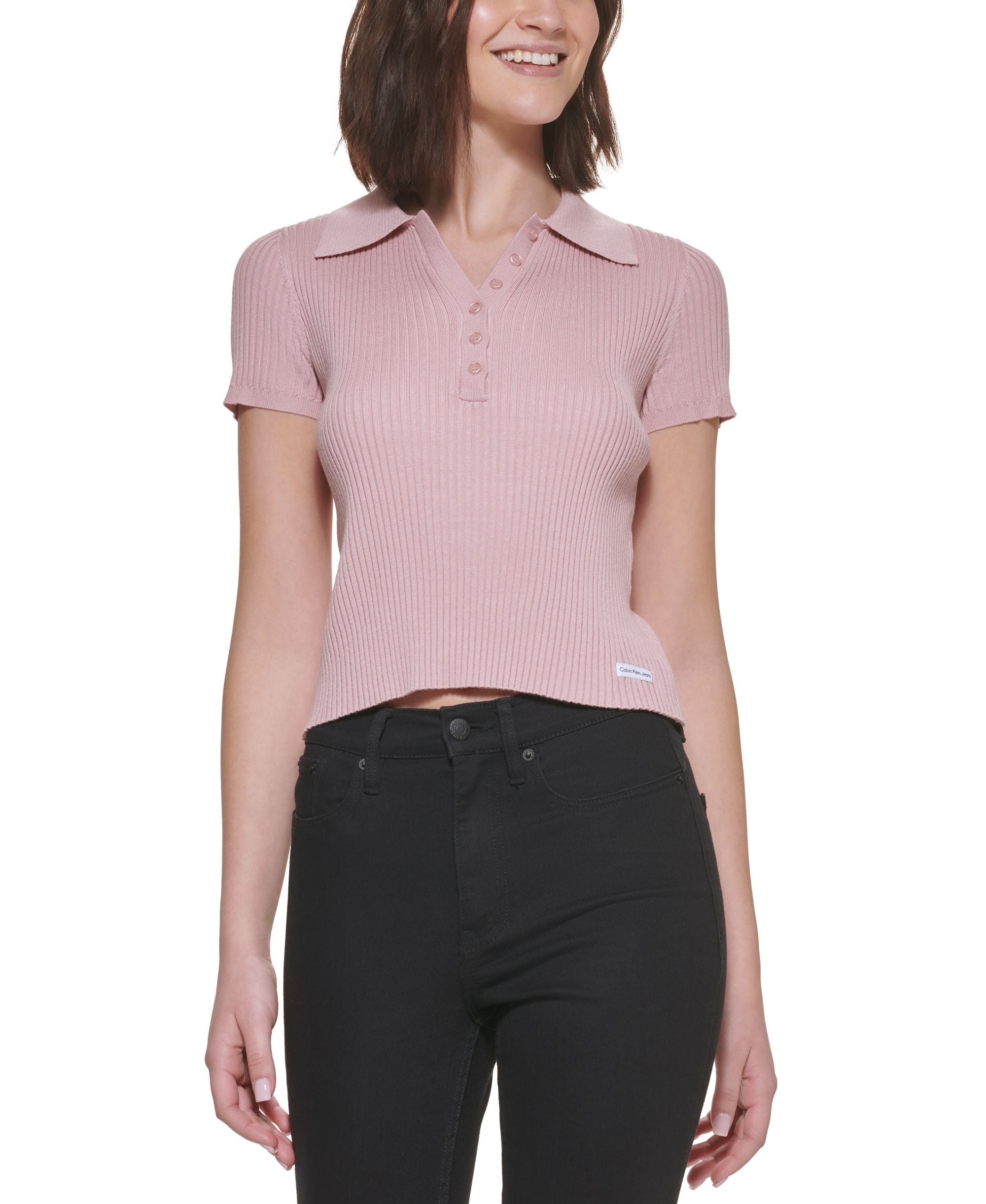 Calvin Klein Jeans Petite Ribbed Polo Sweater