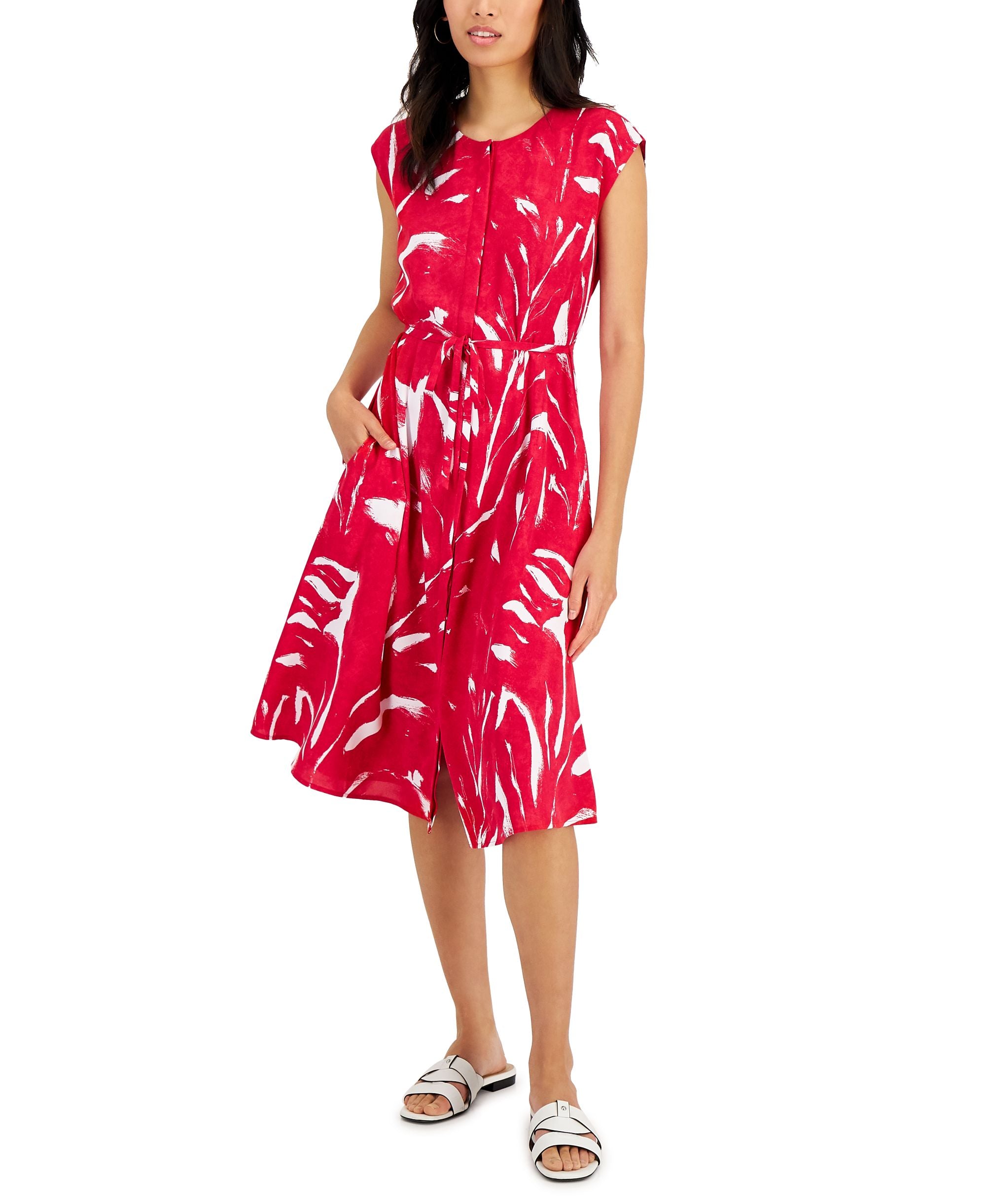 Alfani Womens Cap Sleeve Shirtdress