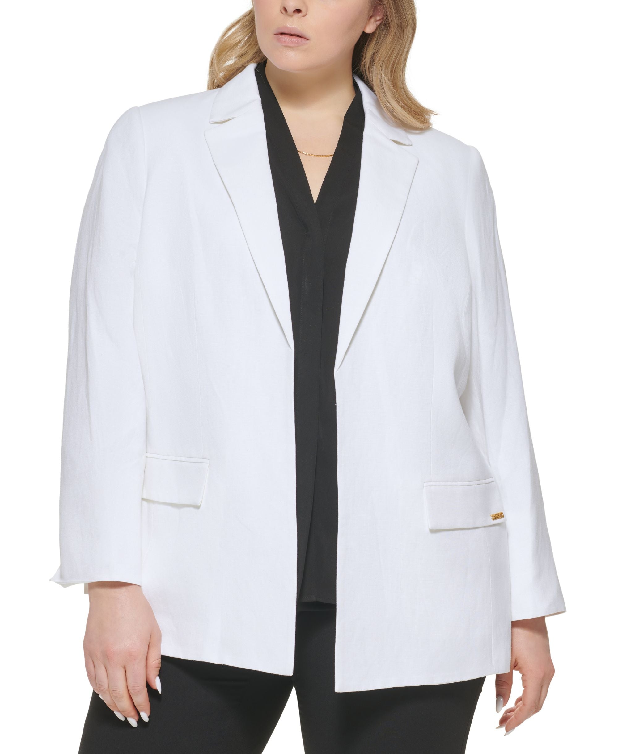 Calvin Klein Plus Size Open Front Shawl Collar Wear to Work Blazer