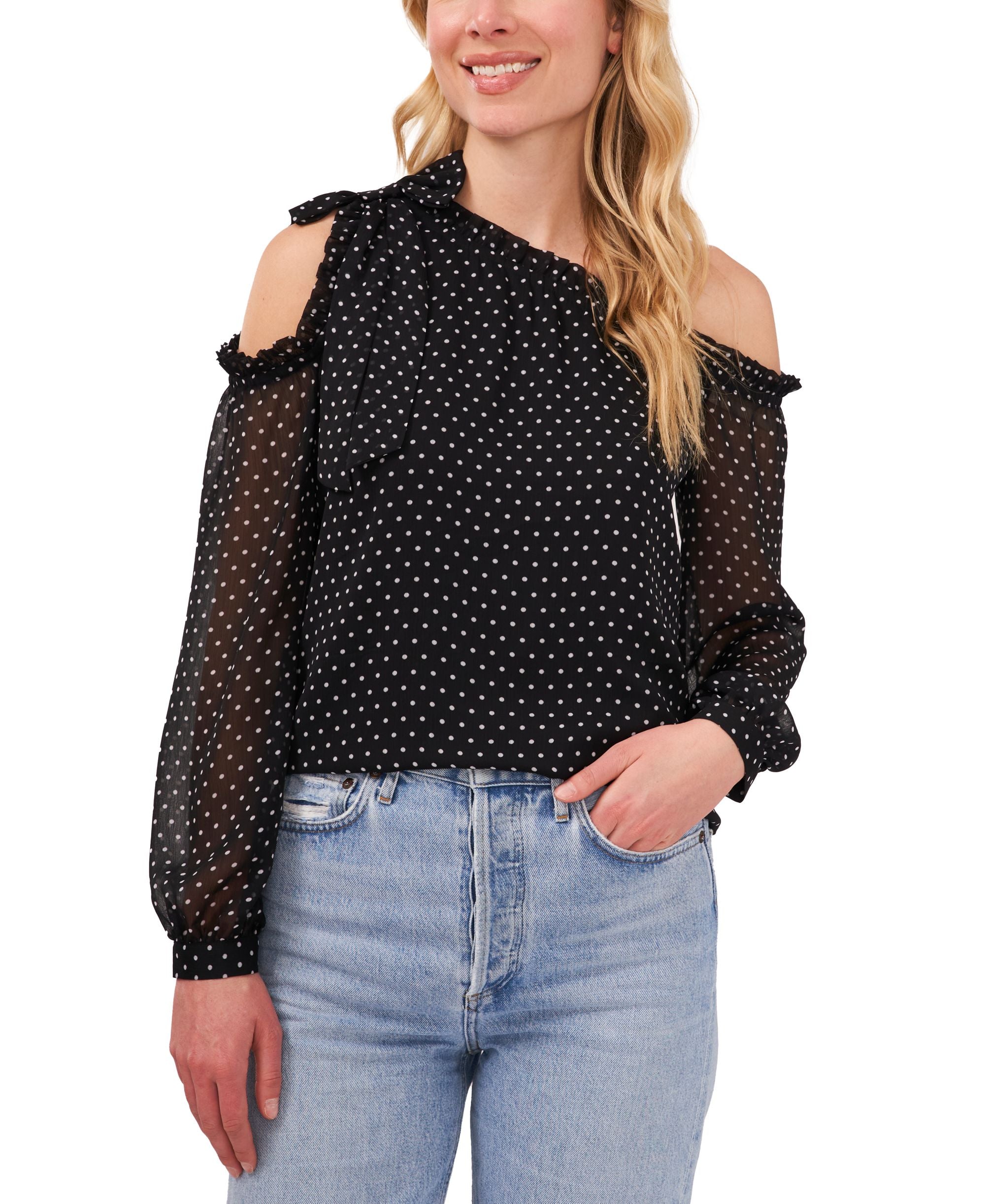 Cece Petite Cold Shoulder Bow Blouse