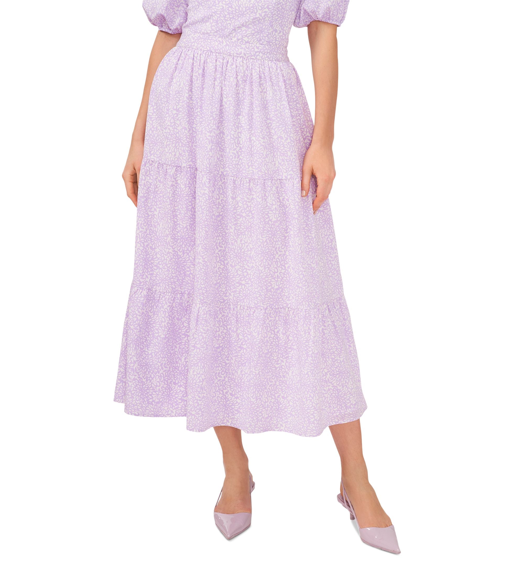 Riley Rae Womens Printed Tiered Midi Skirt
