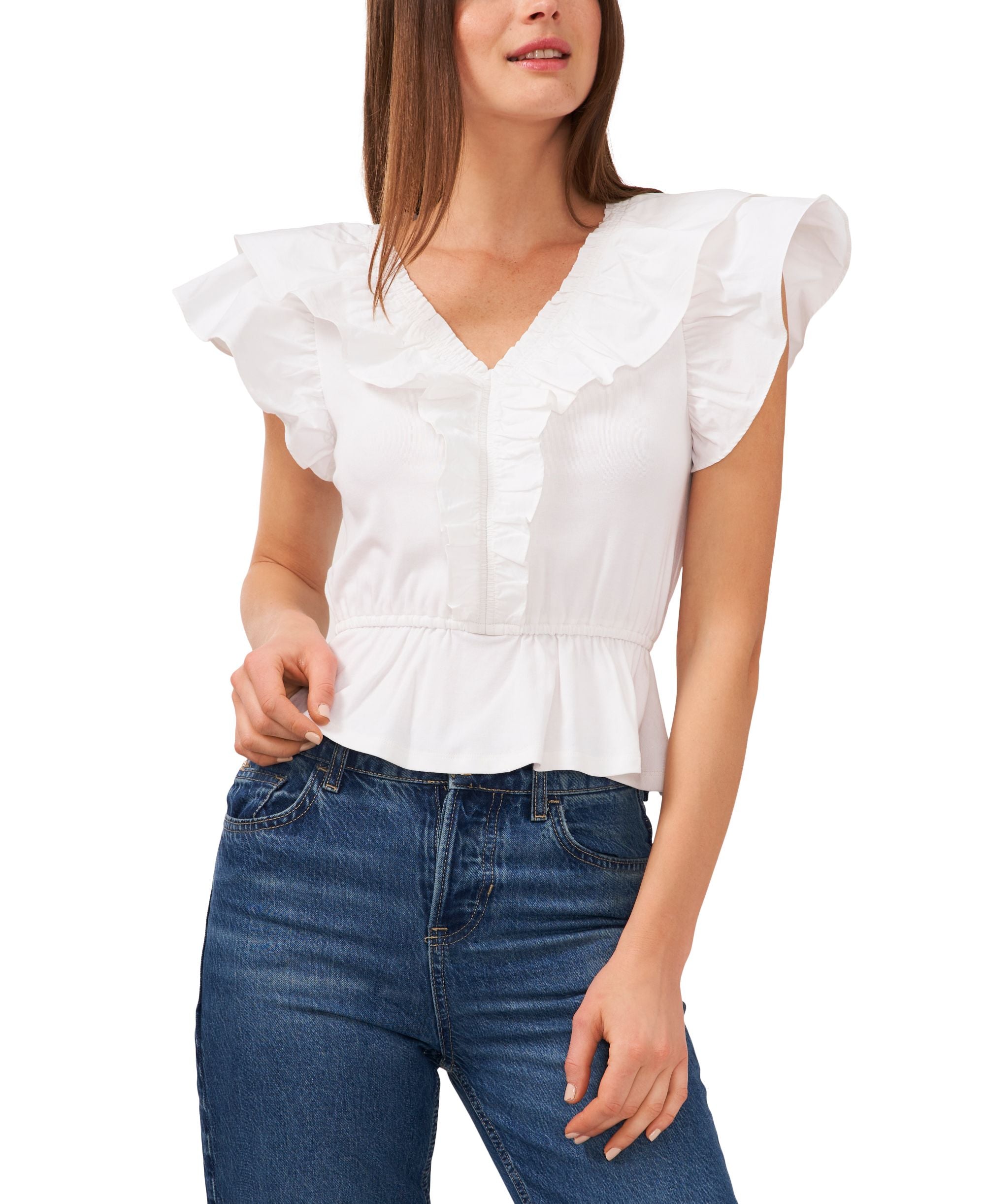 Riley & Rae Womens Ruffled V Neck Blouse