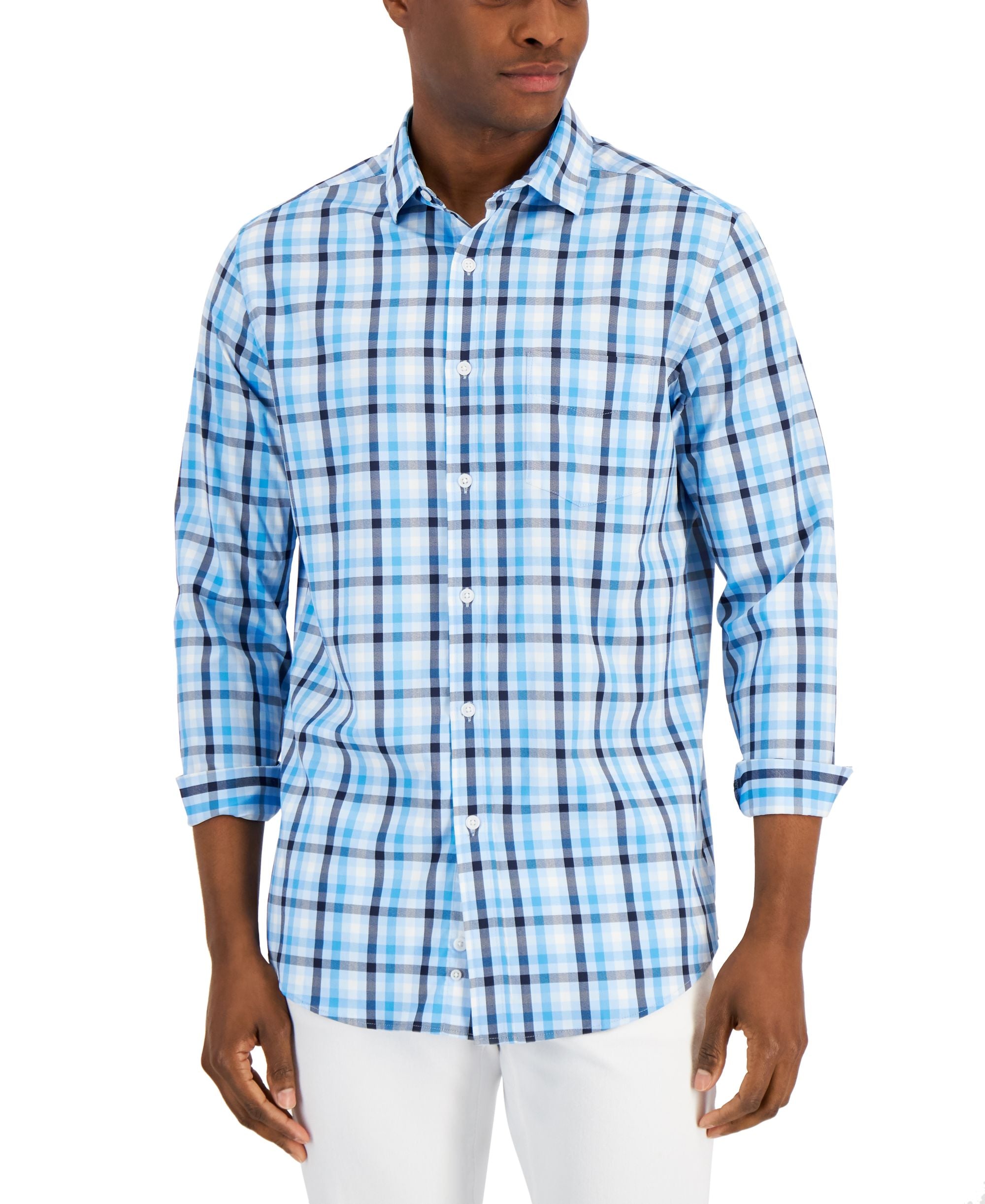 Club Room Mens Performance Plaid Shirt With Pocket