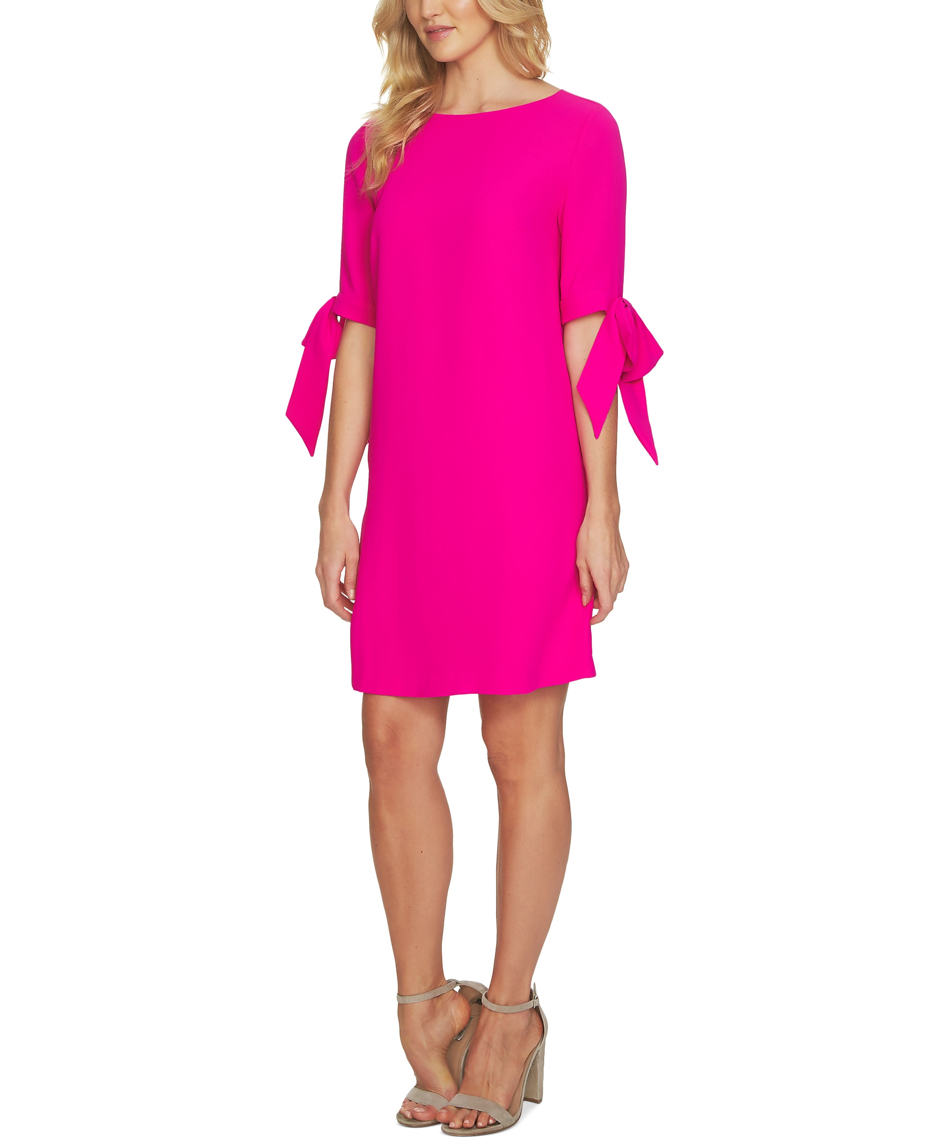 Women's Tie Cuff 3/4-Sleeve Crew Neck Shift Dress