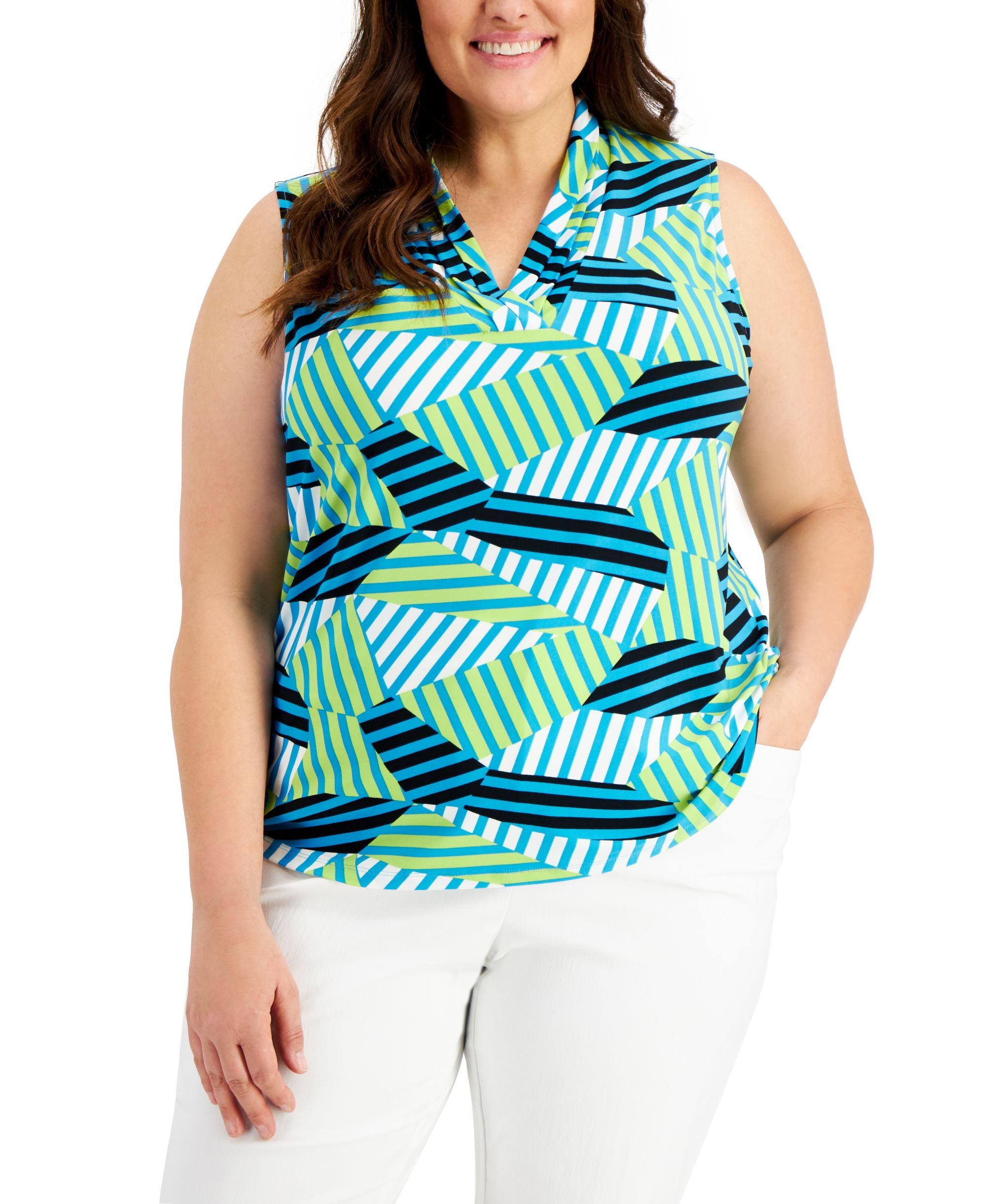 Plus Size Pleated Neck Top