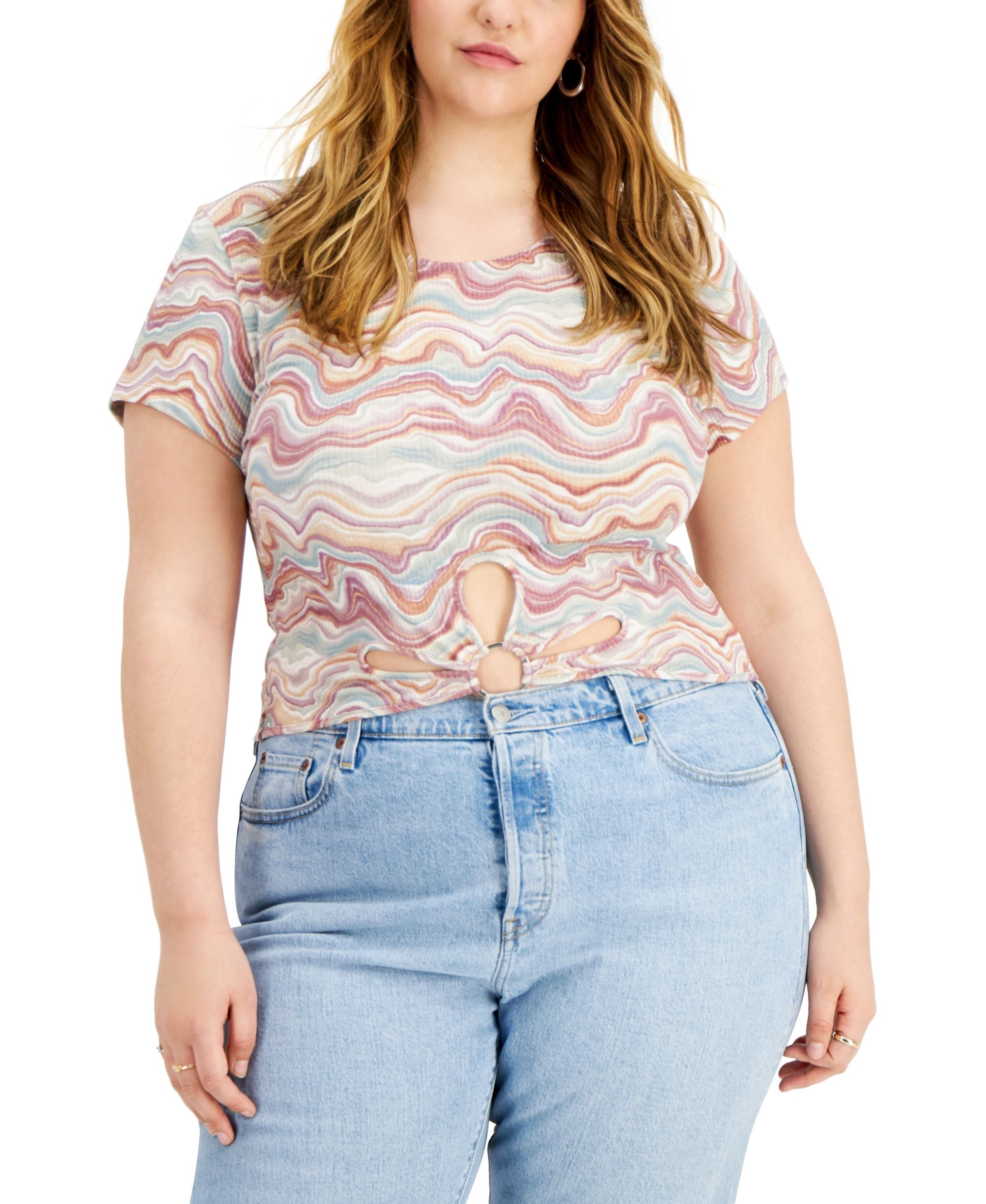 Trendy Plus Size Flower Cutout T-Shirt