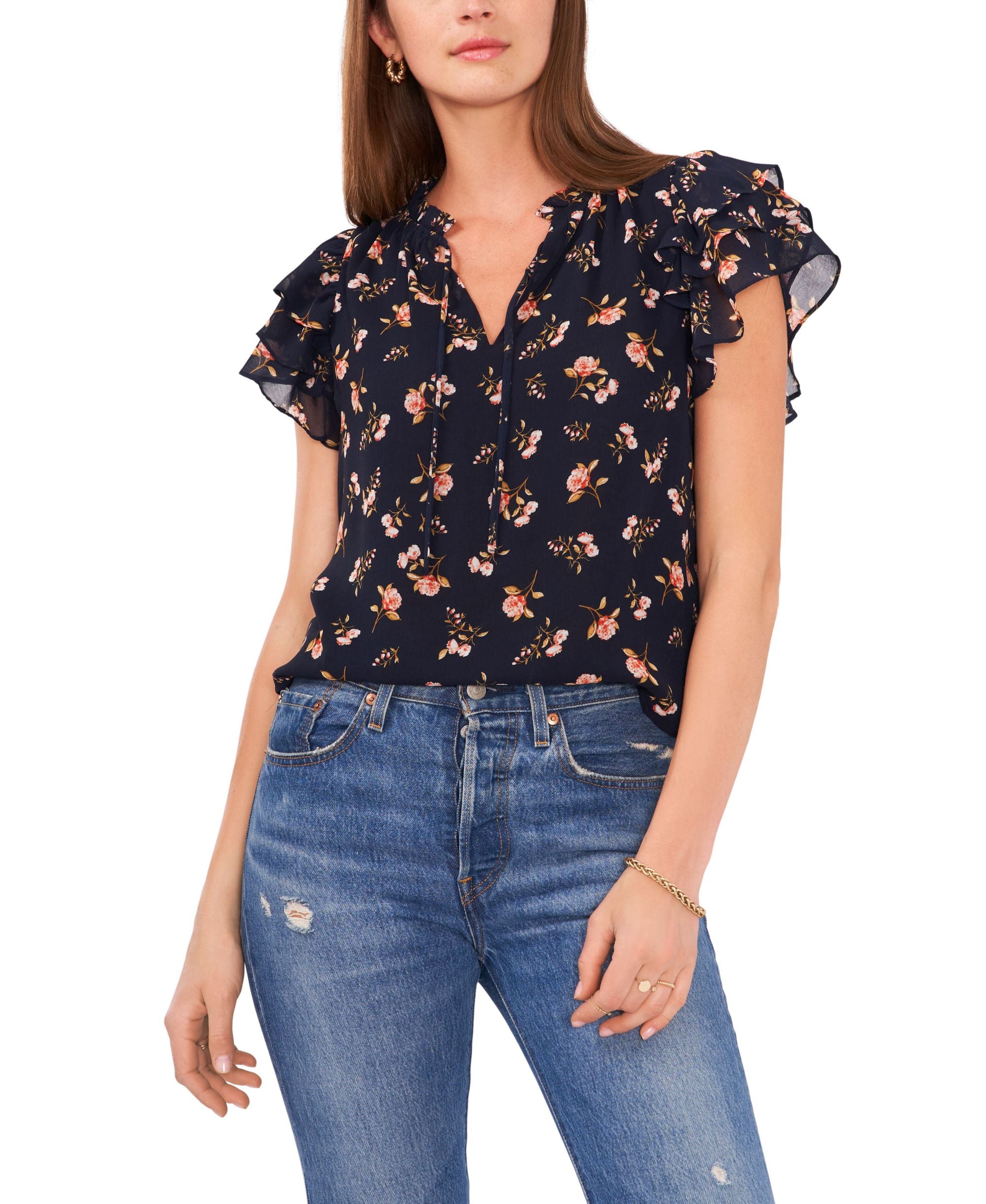 Floral Print Flutter Sleeve Top