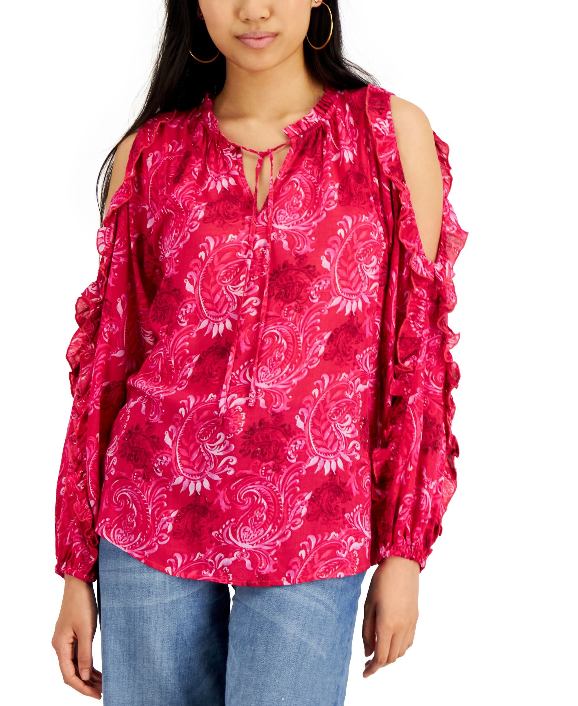 Willow Drive Ruffled Cold Shoulder Top