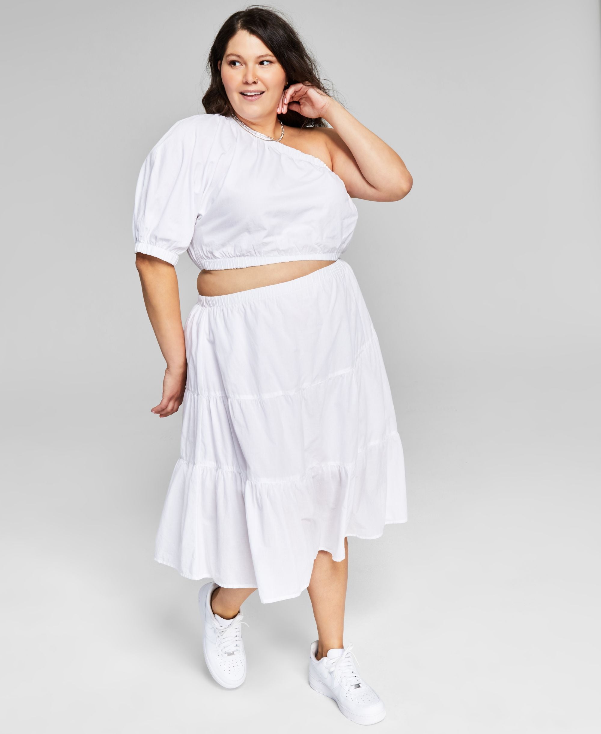 Trendy Plus Size One-Shoulder Midi Dress